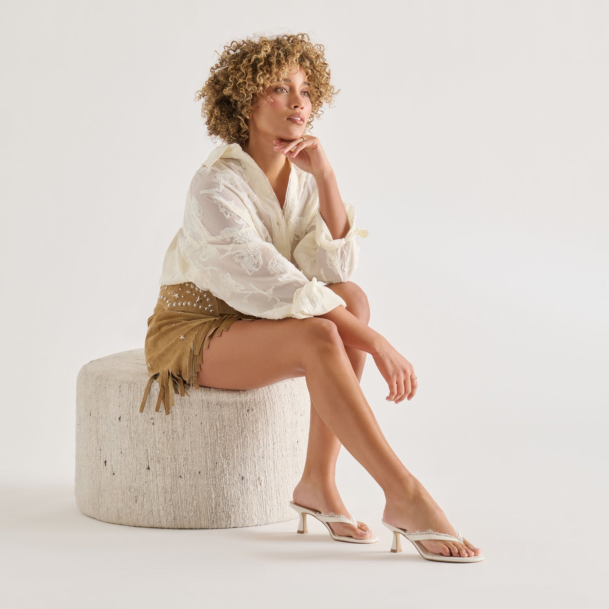 Dolce Vita Daksie Lace True White Leather Heels