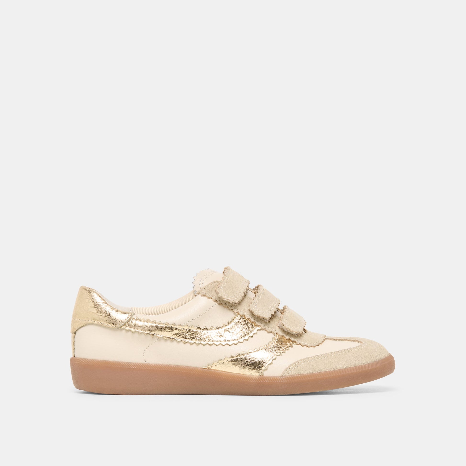 Dolce Vita Merit Velcro White Gold Leather Sneakers