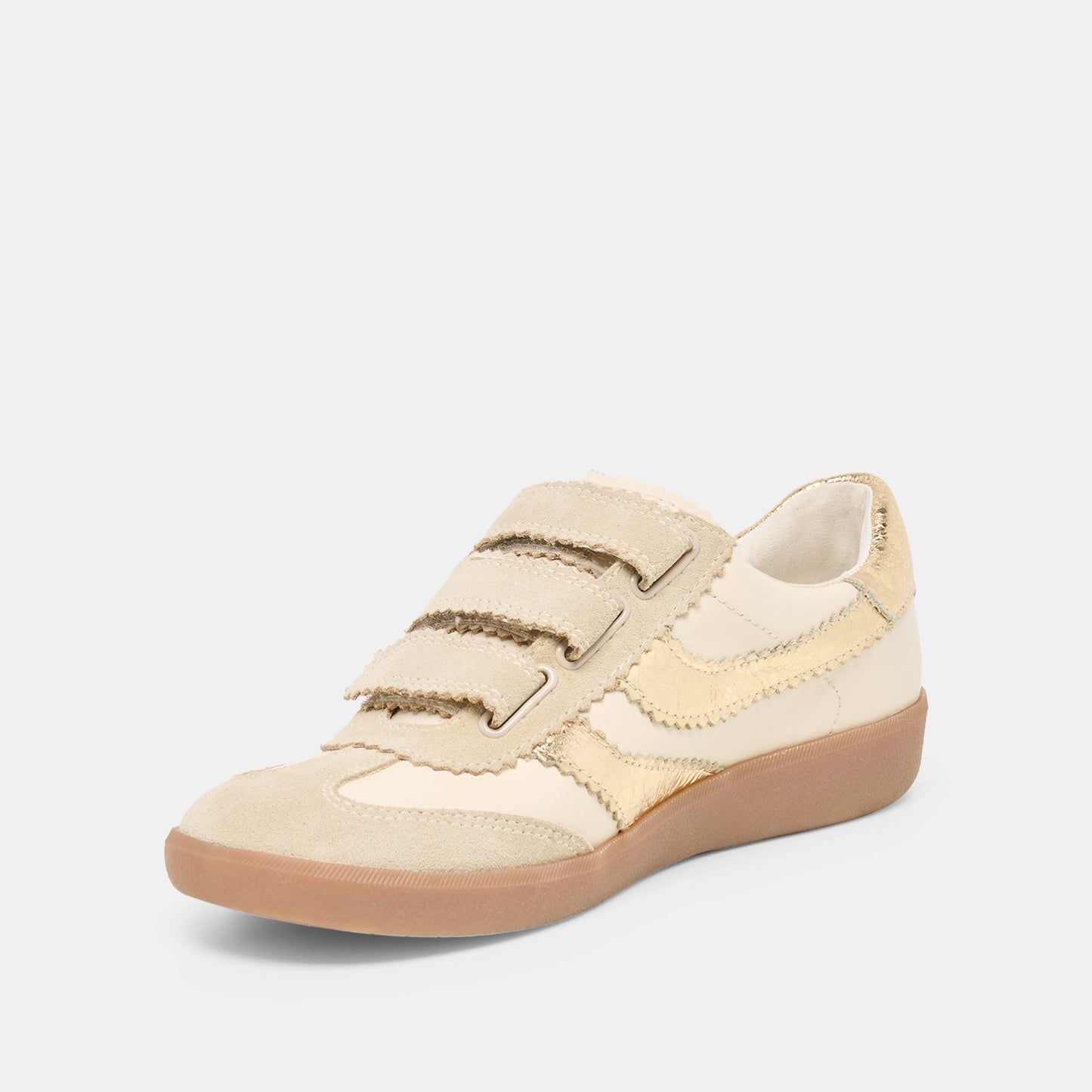 Dolce Vita Merit Velcro White Gold Leather Sneakers