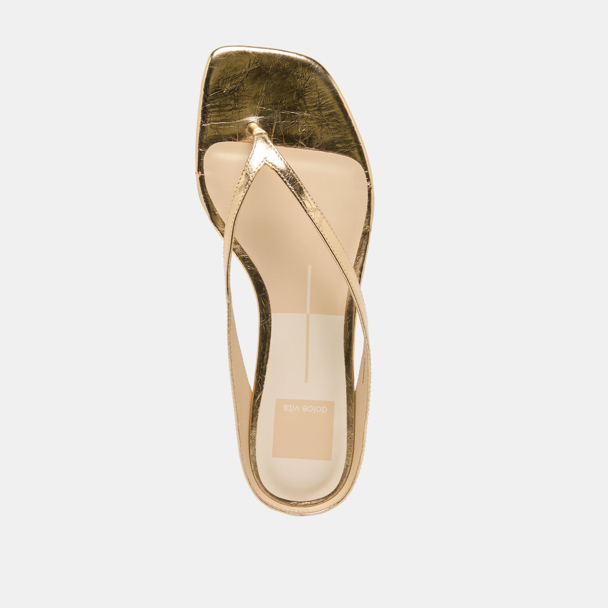 Dolce Vita GIZEL Gold Crinkle Patent Thong Square-Toe Sandals