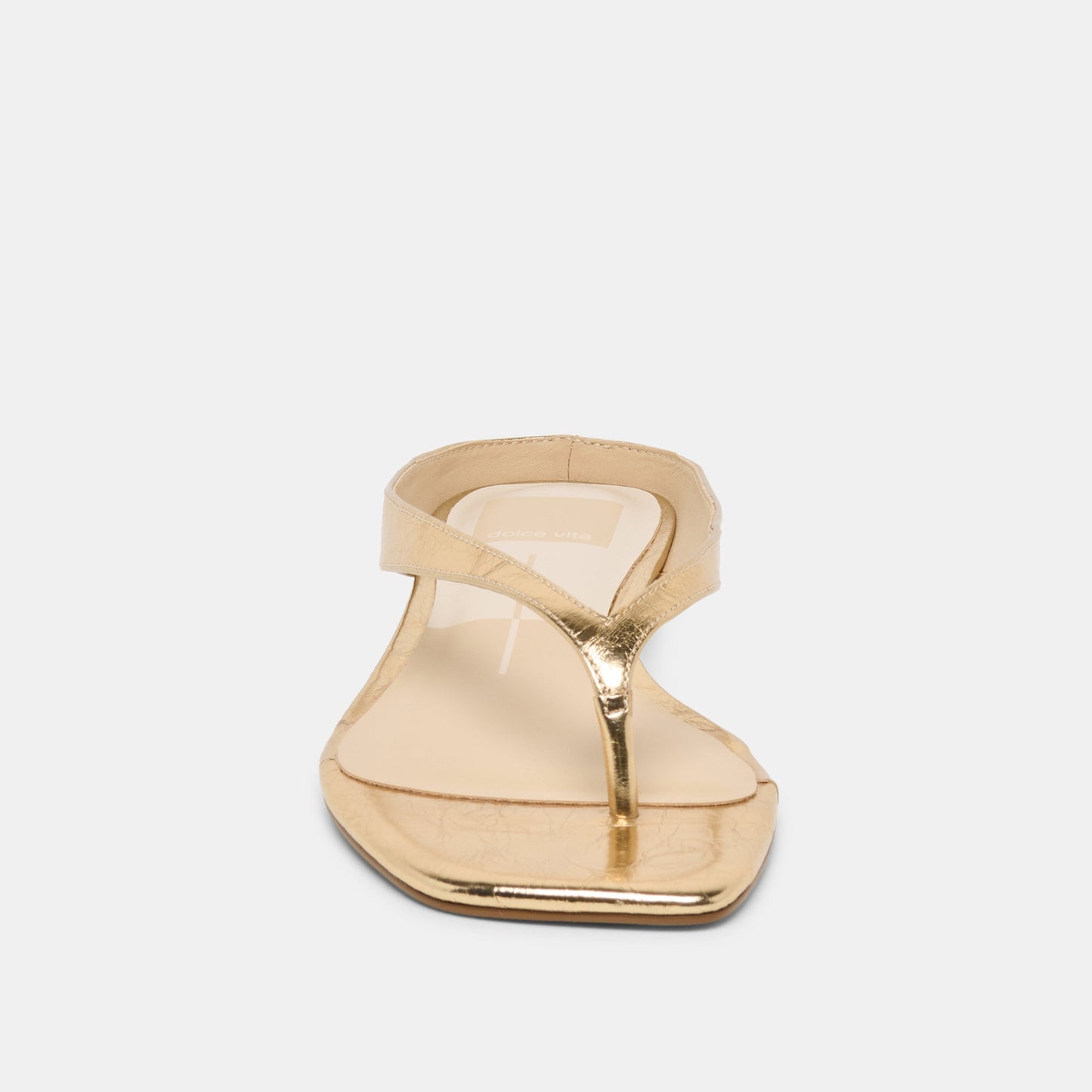 Dolce Vita GIZEL Gold Crinkle Patent Thong Square-Toe Sandals