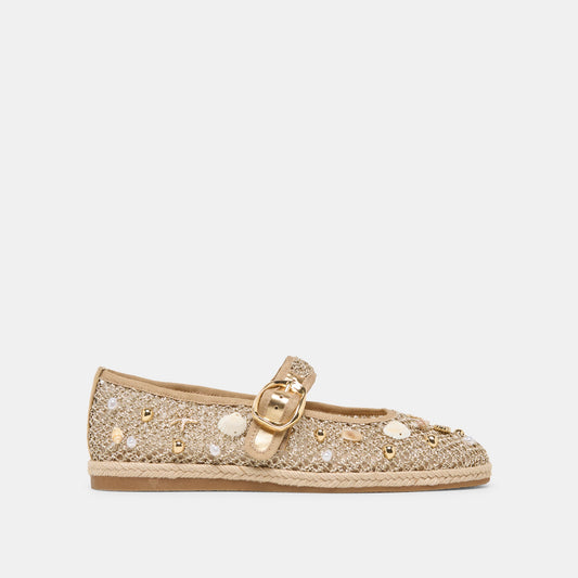 Dolce Vita Ralph Gold Beaded Raffia Ballet Flats