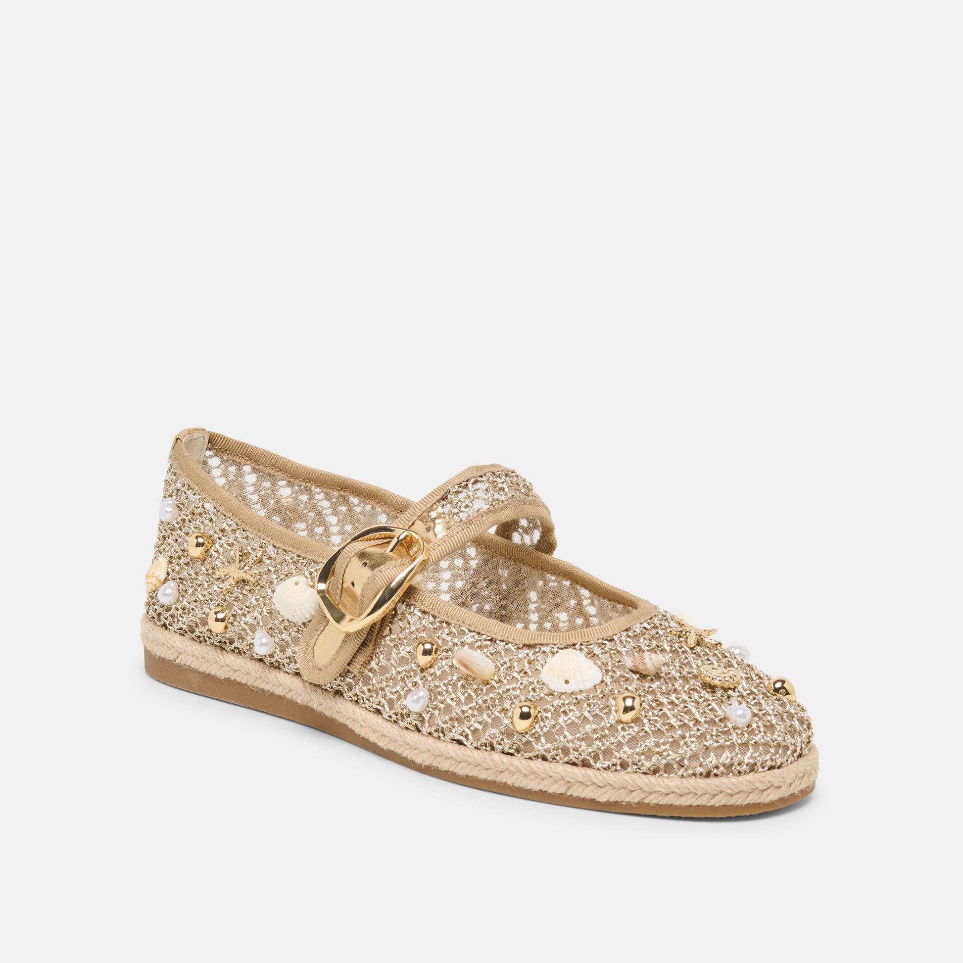 Dolce Vita Ralph Gold Beaded Raffia Ballet Flats