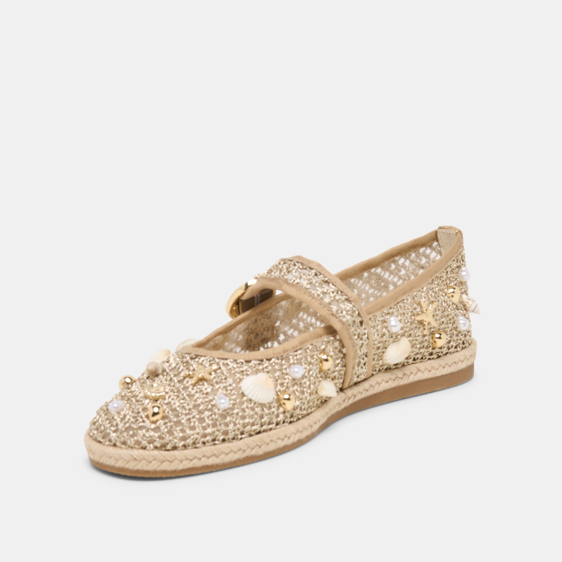 Dolce Vita Ralph Gold Beaded Raffia Ballet Flats
