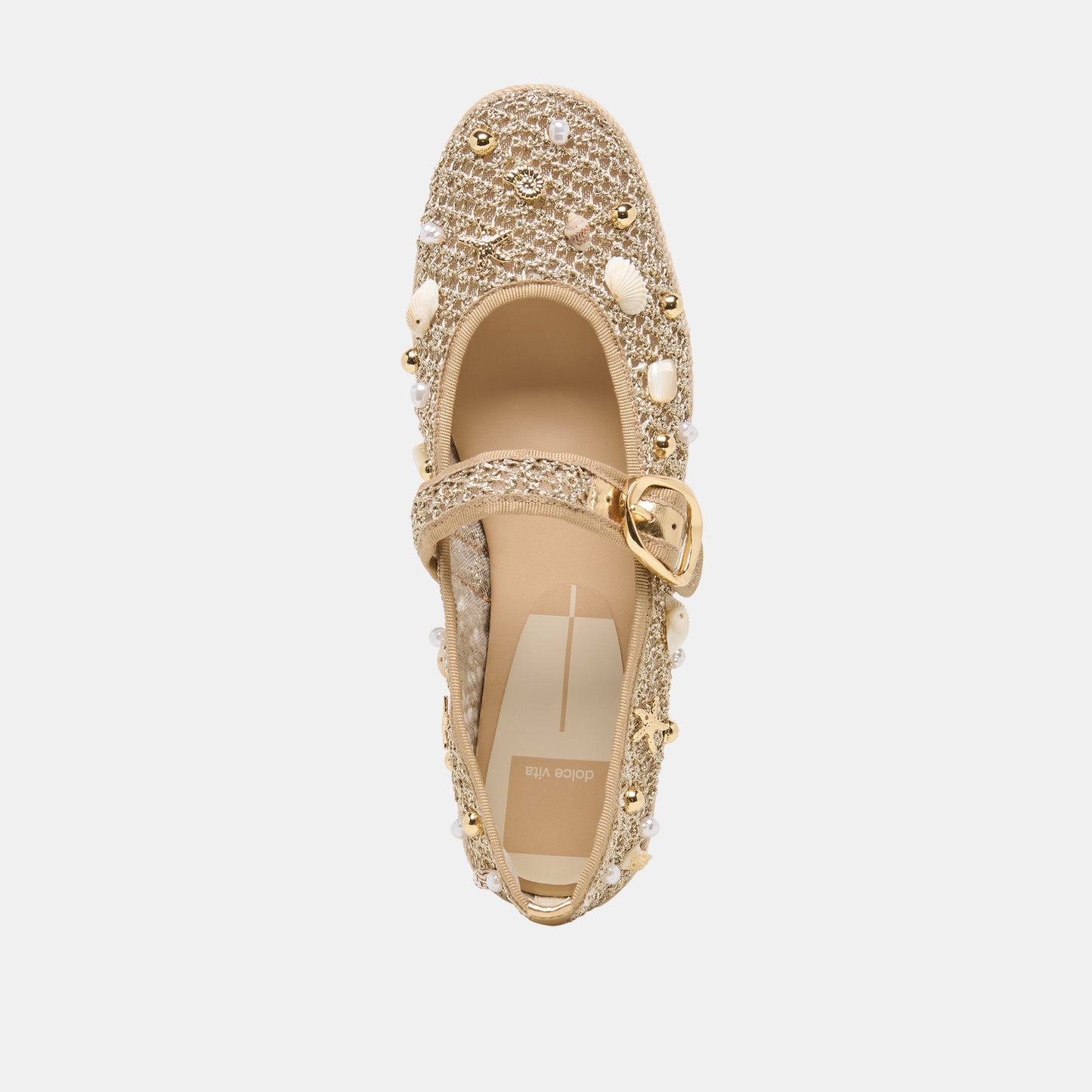 Dolce Vita Ralph Gold Beaded Raffia Ballet Flats