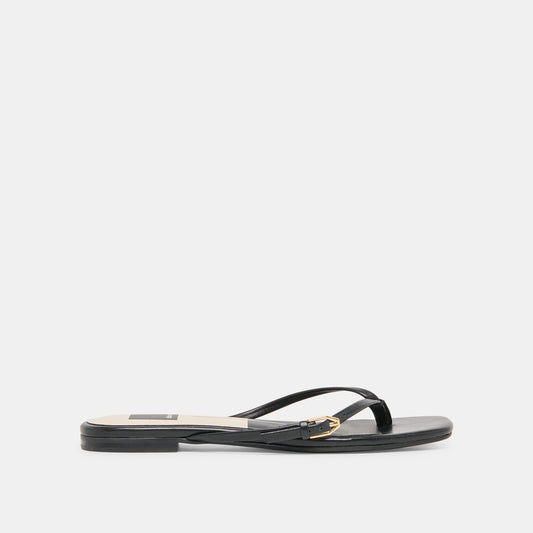Dolce Vita MALTA Black Leather Buckle Flip-Flop Sandals