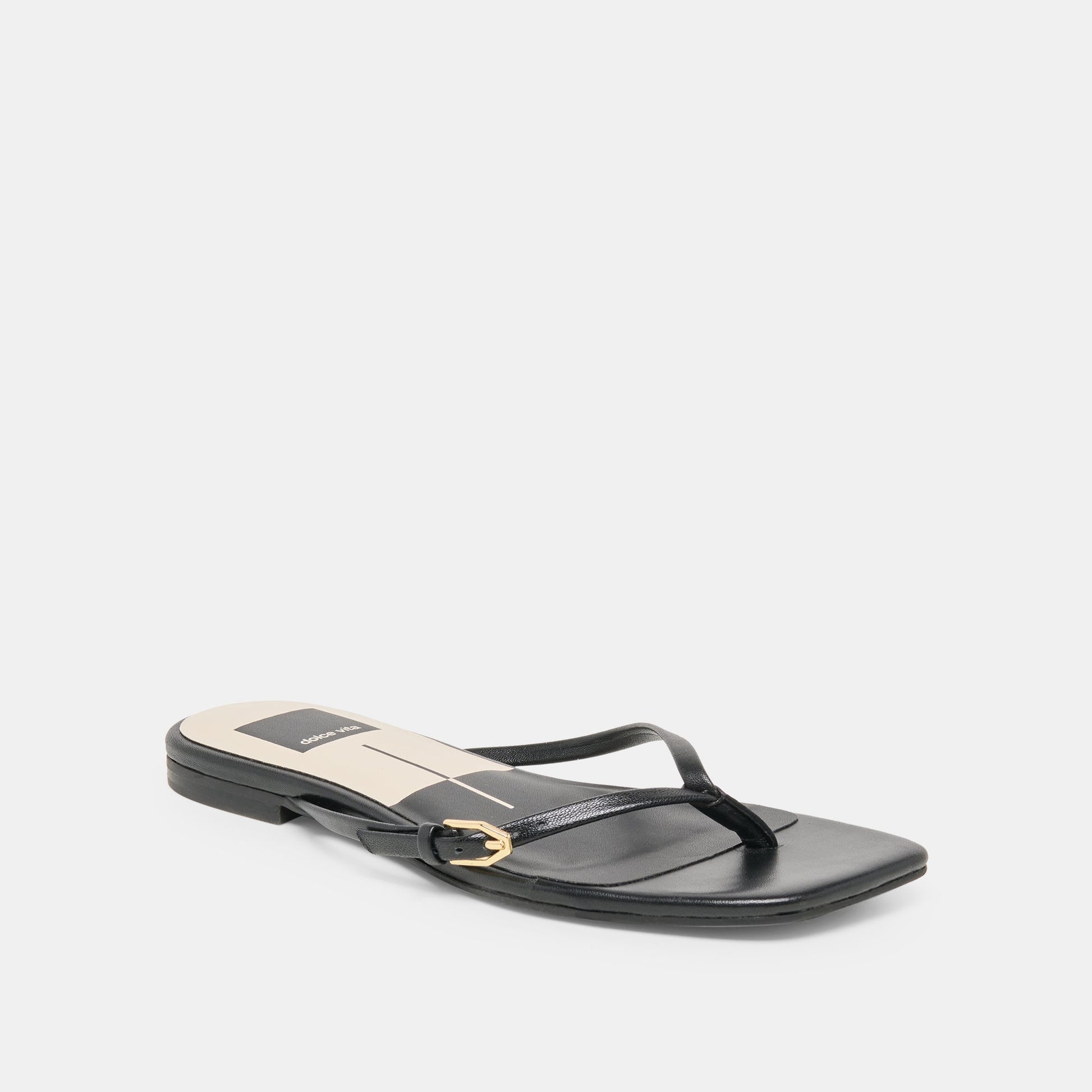 Dolce Vita MALTA Black Leather Buckle Flip-Flop Sandals