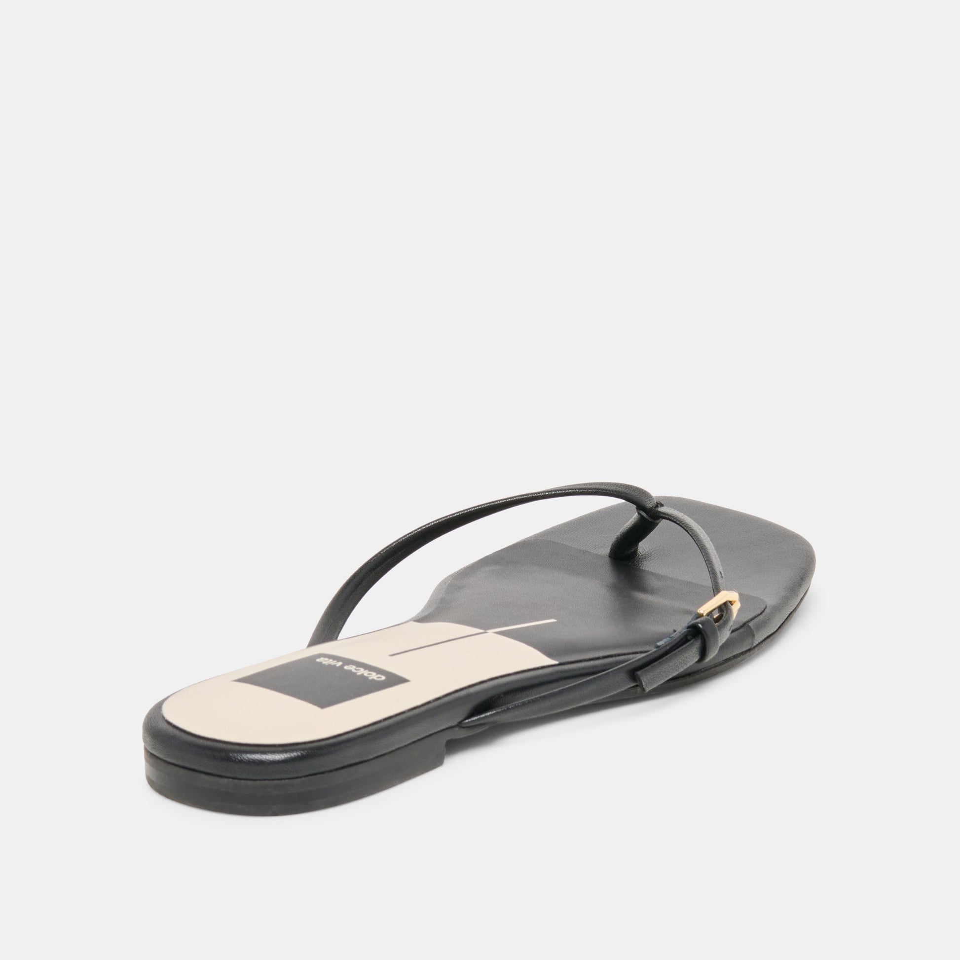 Dolce Vita MALTA Black Leather Buckle Flip-Flop Sandals