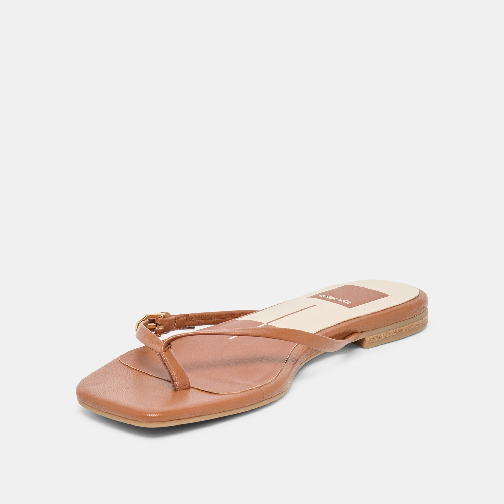 Dolce Vita MALTA Cognac Leather Buckle Flip-Flop Sandals