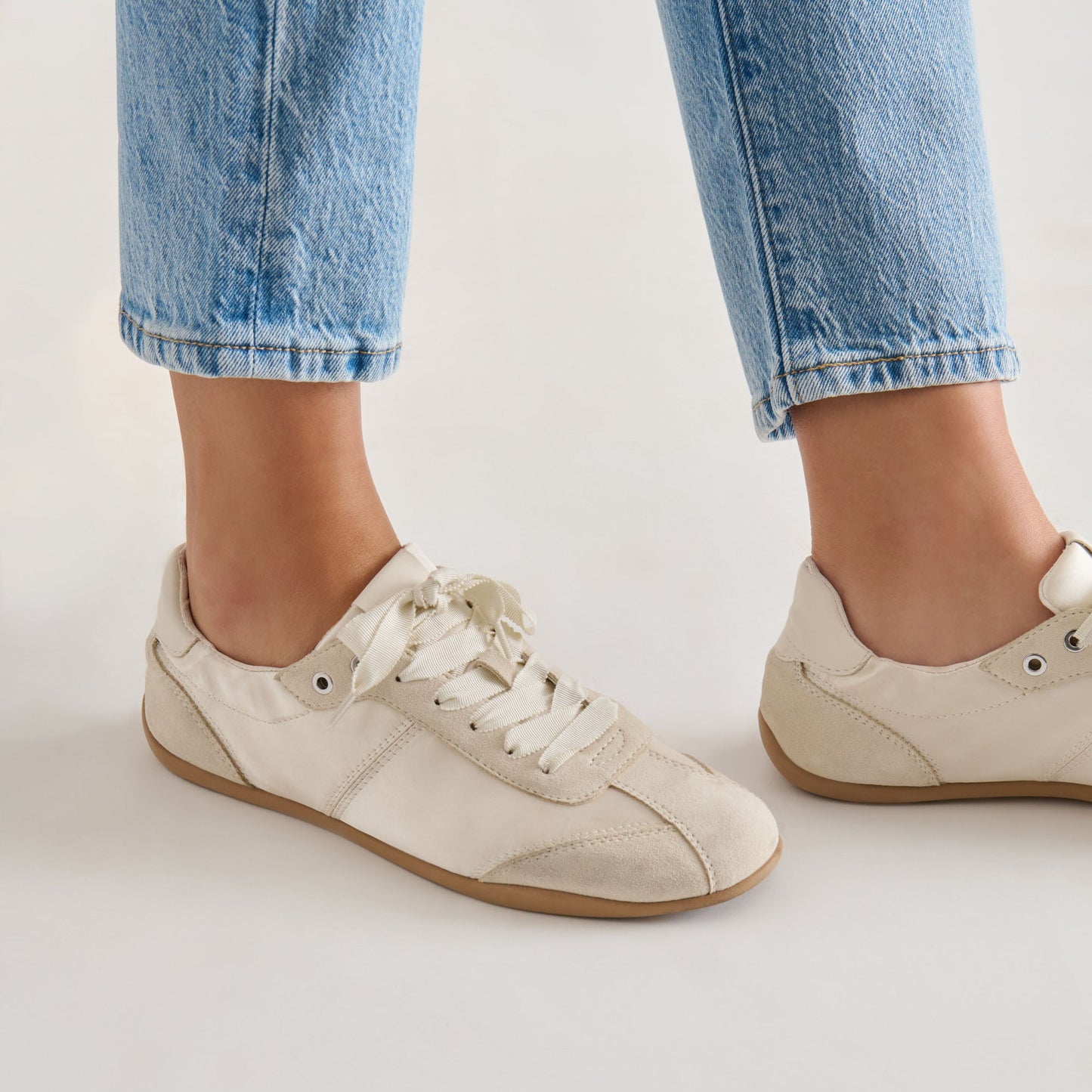 Dolce Vita Dakoda Off White Satin Sneakers