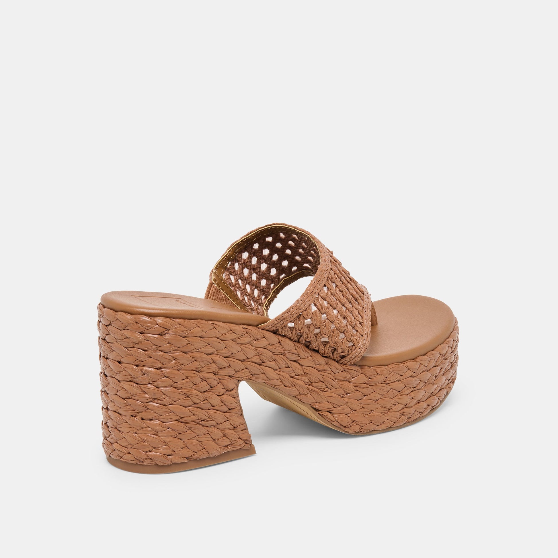 Dolce Vita RIPPLE Mid Brown Raffia Platform Thong Block Heel