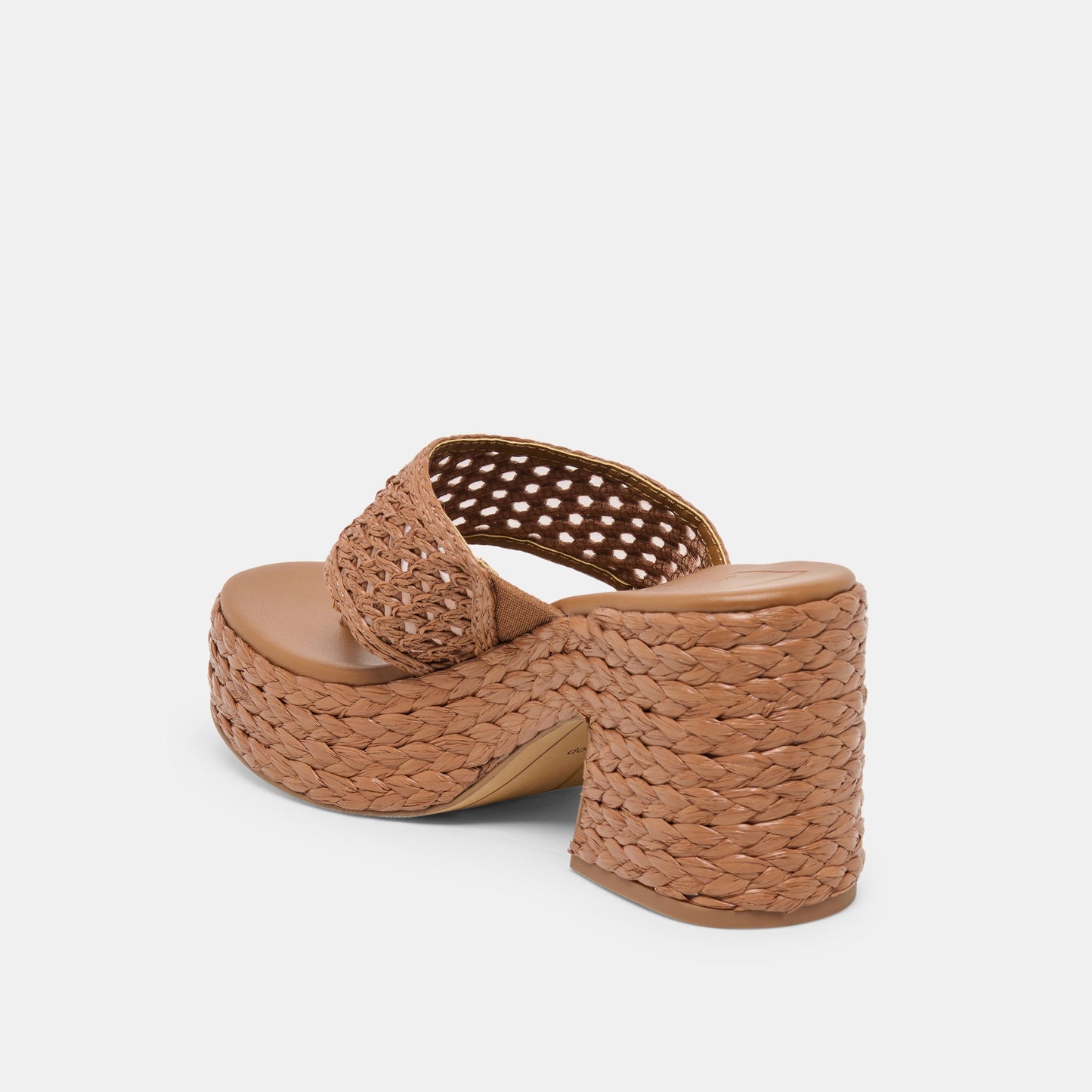Dolce Vita RIPPLE Mid Brown Raffia Platform Thong Block Heel