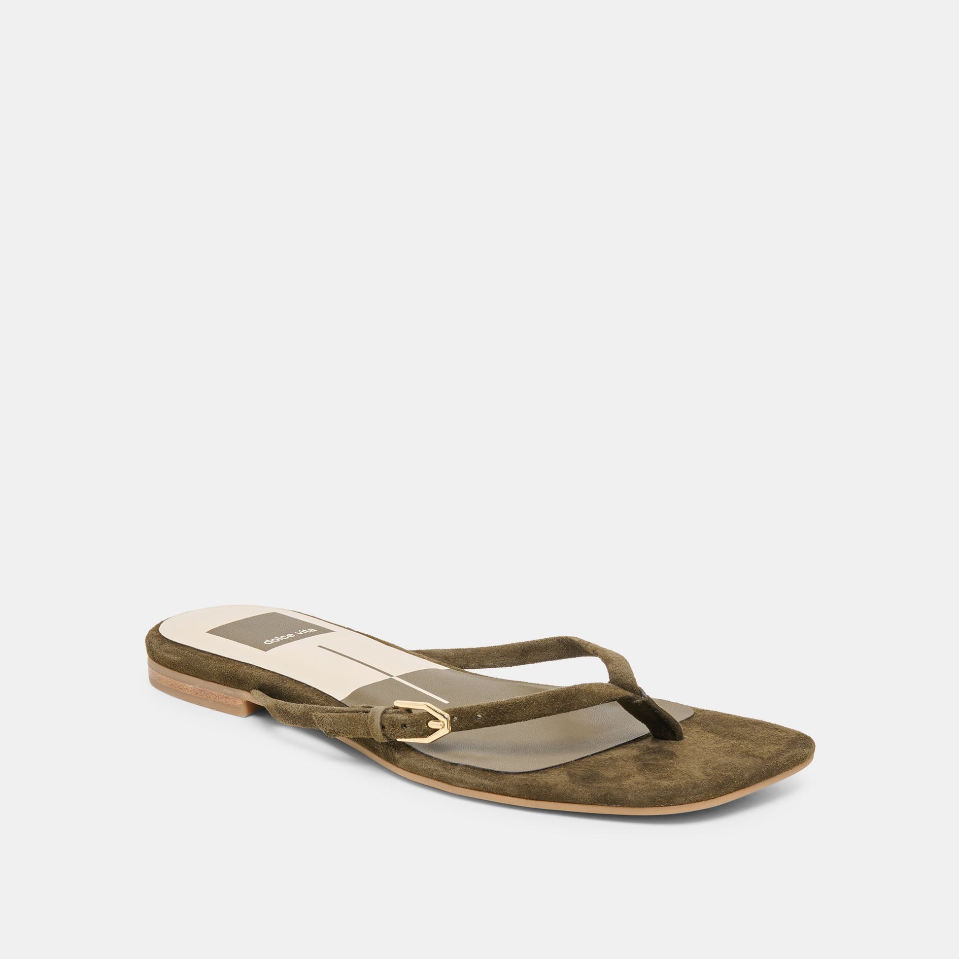 Dolce Vita MALTA Dk Olive Suede Buckle Flip-Flop Sandals