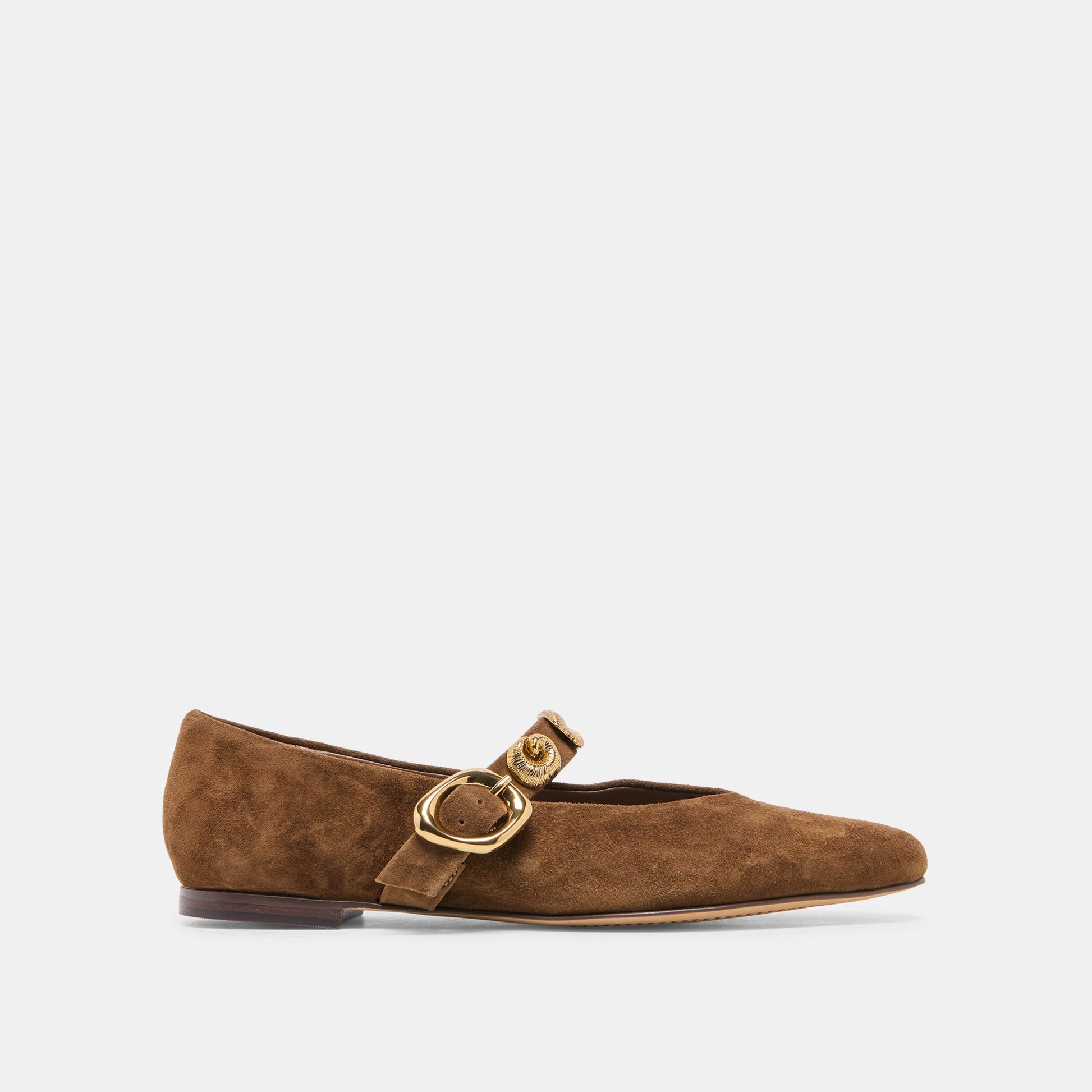 Dolce Vita LOREE Chesnut Suede Mary-Jane Metal Detail Ballet Flats