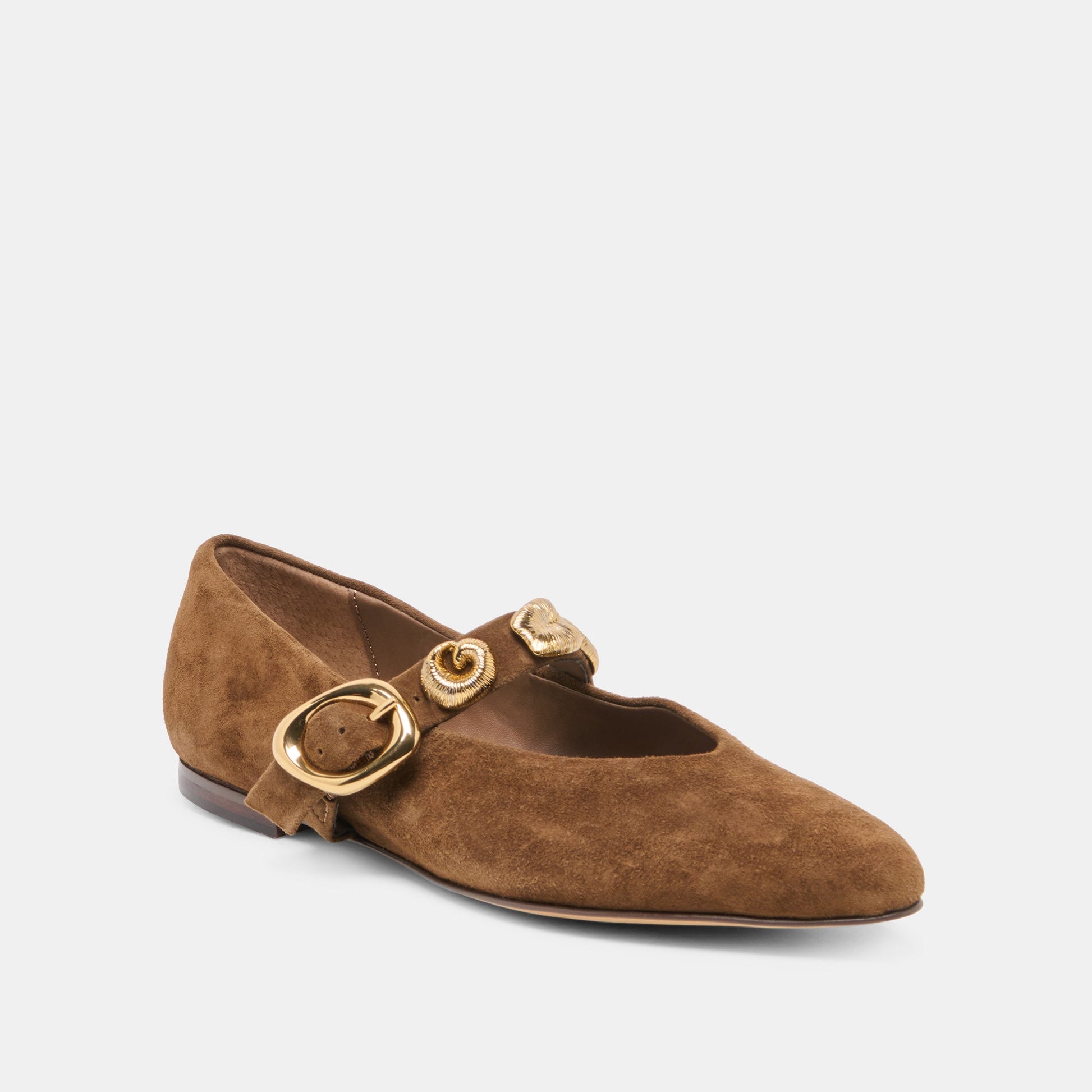 Dolce Vita LOREE Chesnut Suede Mary-Jane Metal Detail Ballet Flats