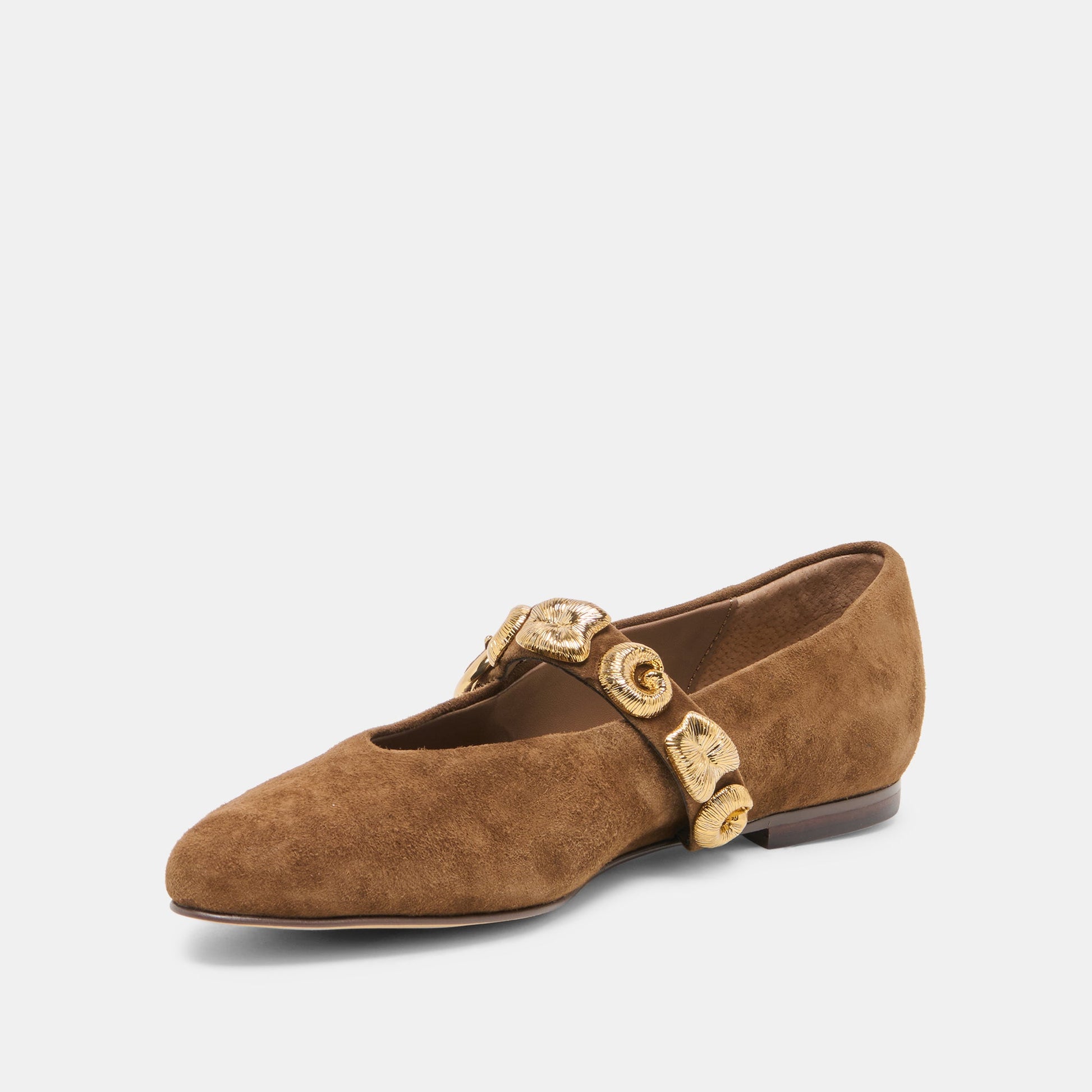 Dolce Vita LOREE Chesnut Suede Mary-Jane Metal Detail Ballet Flats