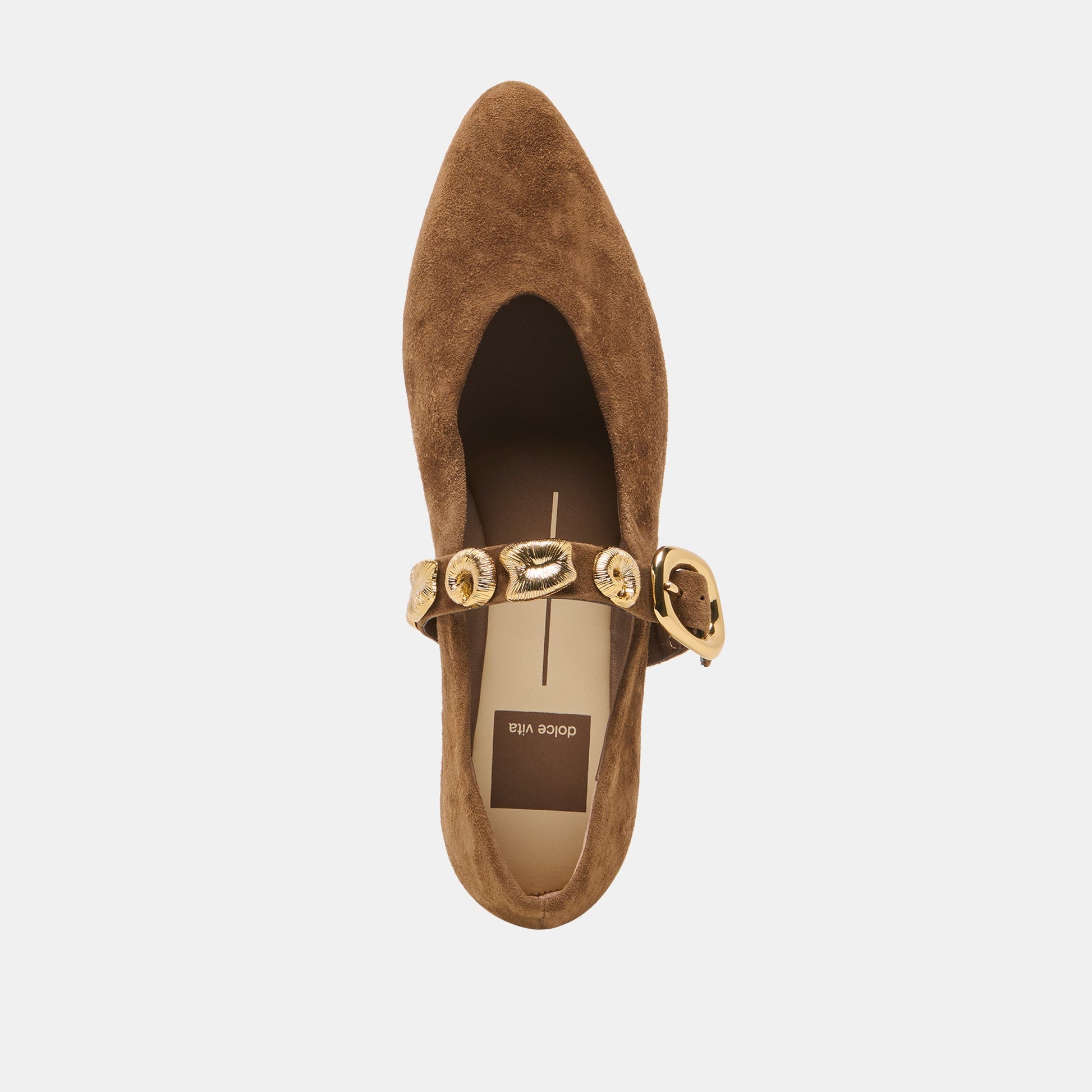 Dolce Vita LOREE Chesnut Suede Mary-Jane Metal Detail Ballet Flats