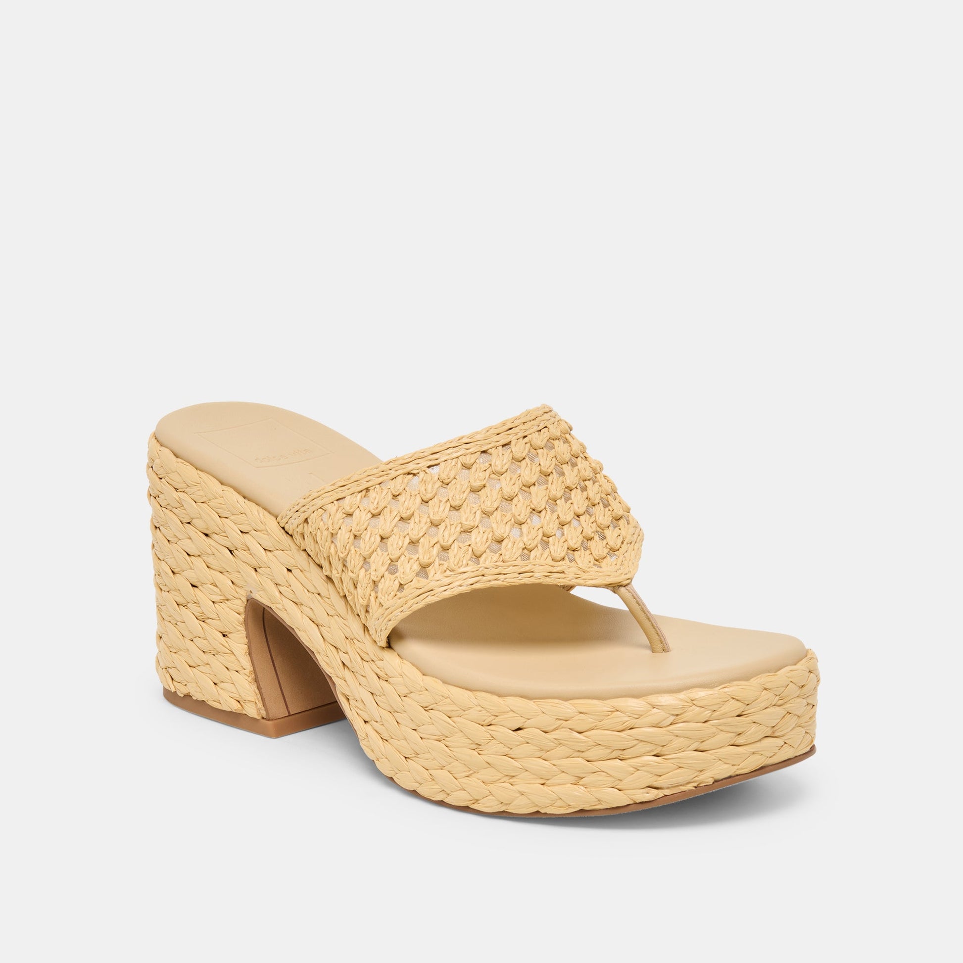 Dolce Vita RIPPLE Lt Natural Raffia Platform Thong Block Heel
