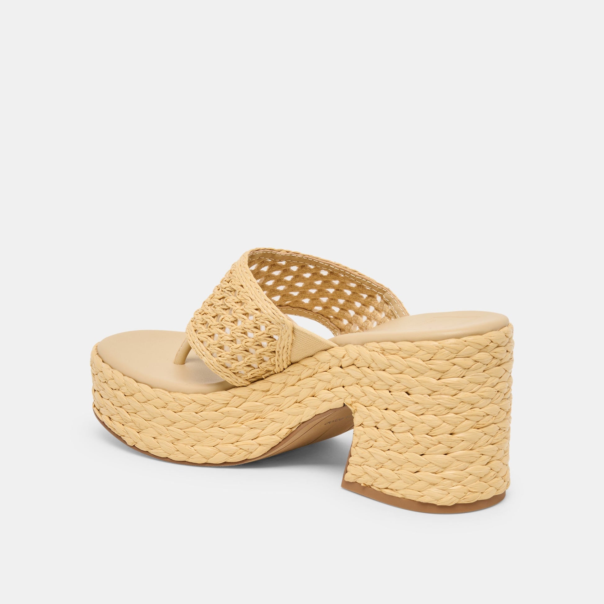 Dolce Vita RIPPLE Lt Natural Raffia Platform Thong Block Heel