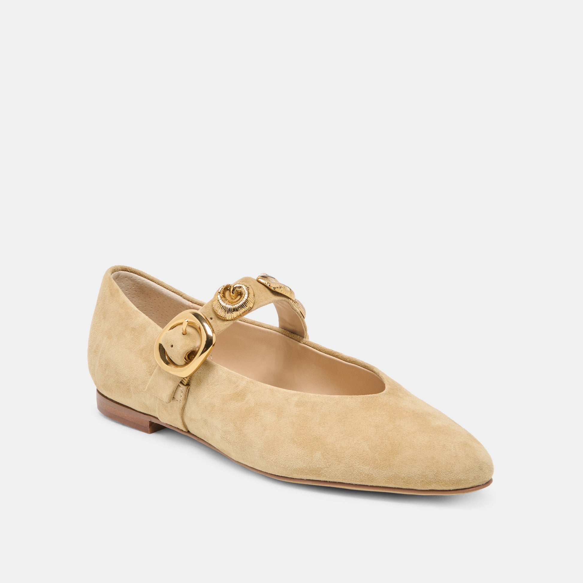 Dolce Vita LOREE Desert Taupe Suede Mary-Jane Metal Detail Ballet Flats