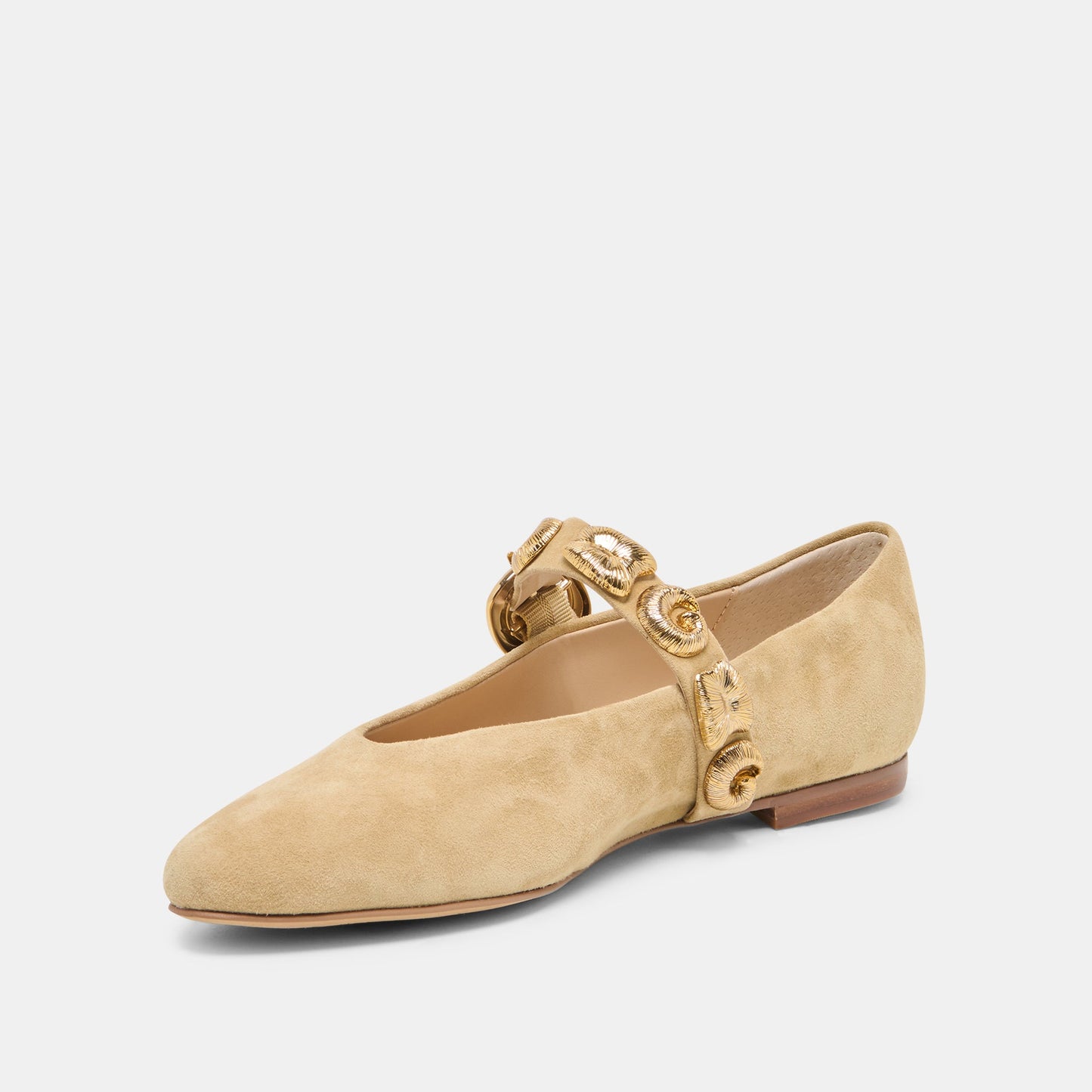 Dolce Vita LOREE Desert Taupe Suede Mary-Jane Metal Detail Ballet Flats