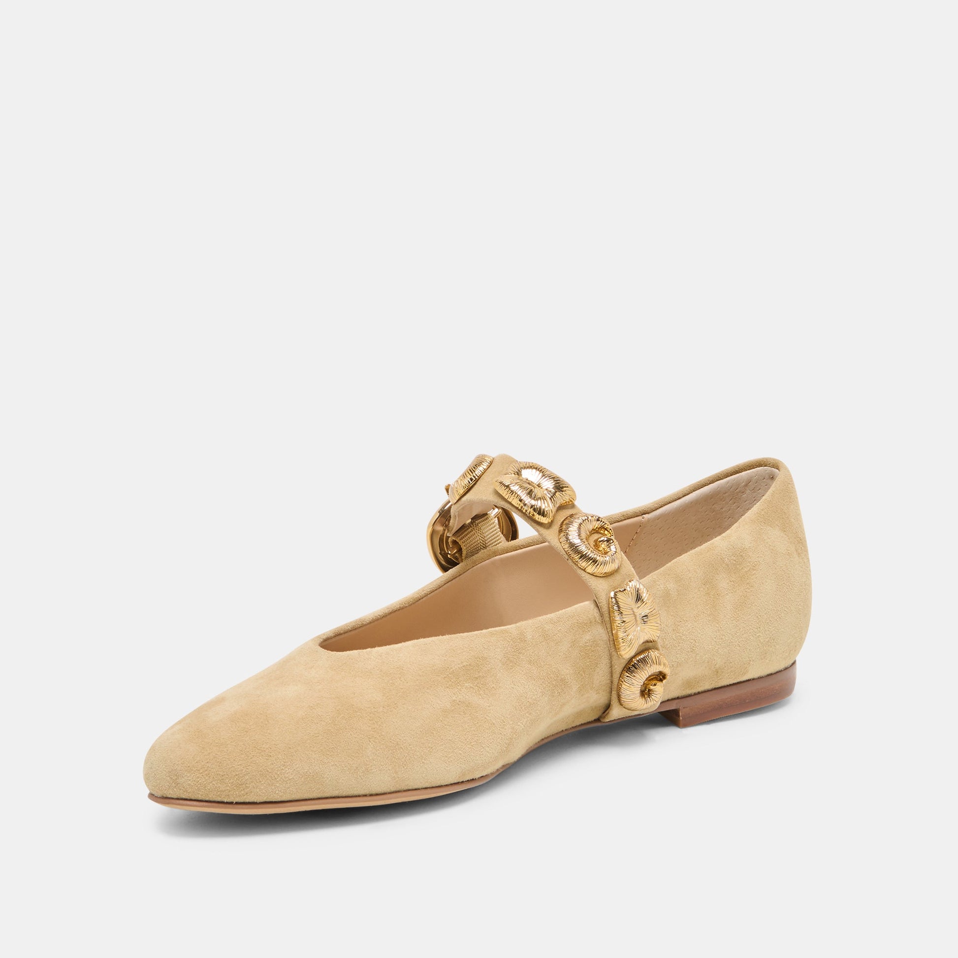 Dolce Vita LOREE Desert Taupe Suede Mary-Jane Metal Detail Ballet Flats