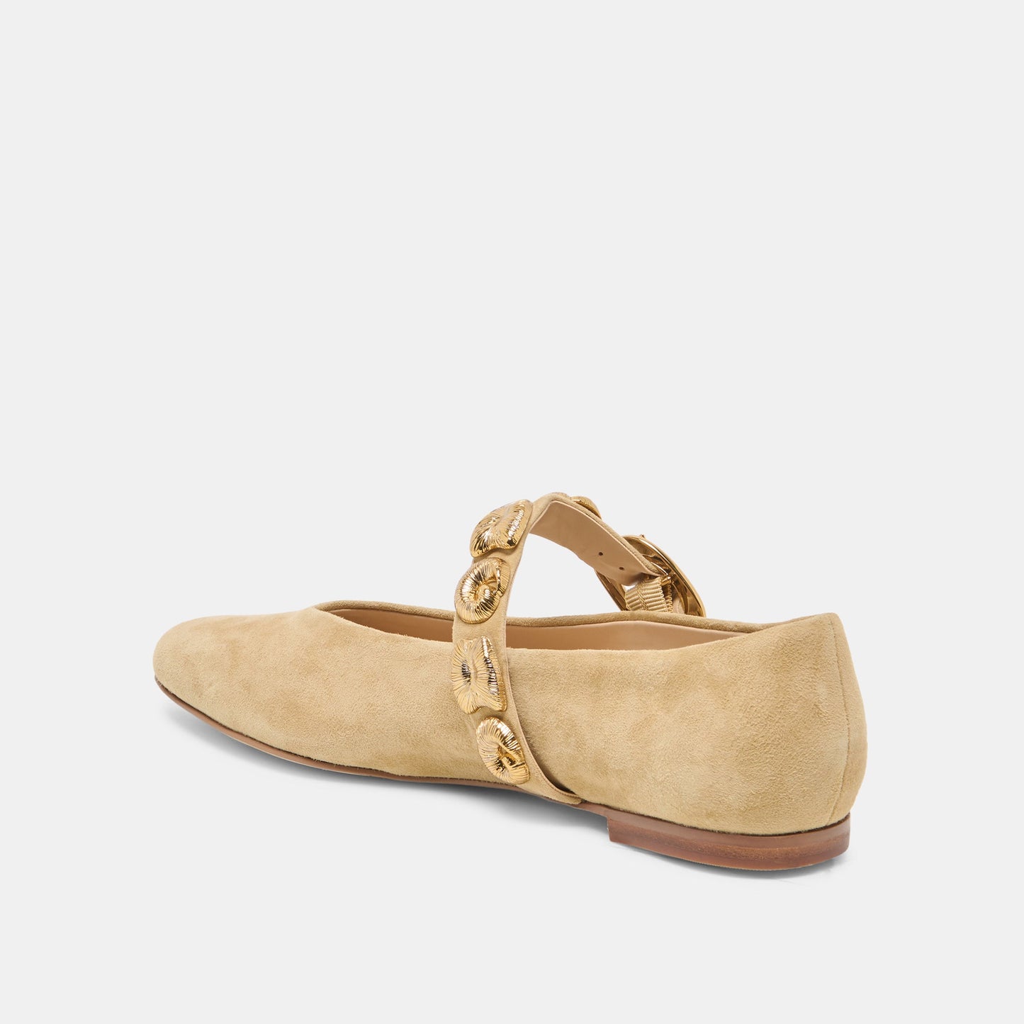 Dolce Vita LOREE Desert Taupe Suede Mary-Jane Metal Detail Ballet Flats