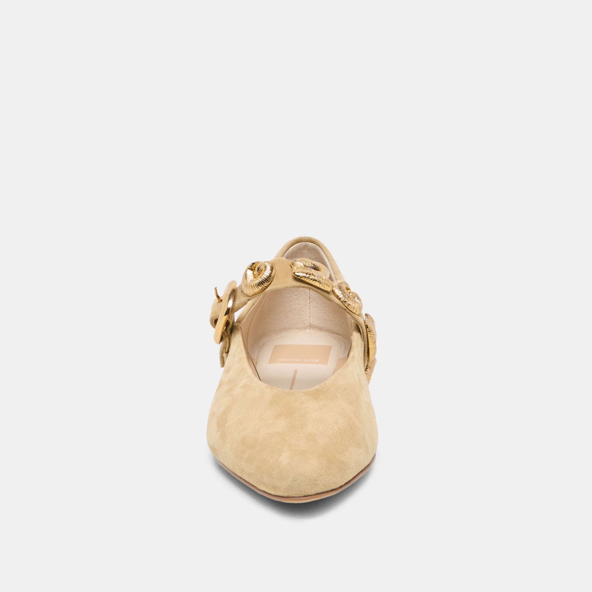 Dolce Vita LOREE Desert Taupe Suede Mary-Jane Metal Detail Ballet Flats