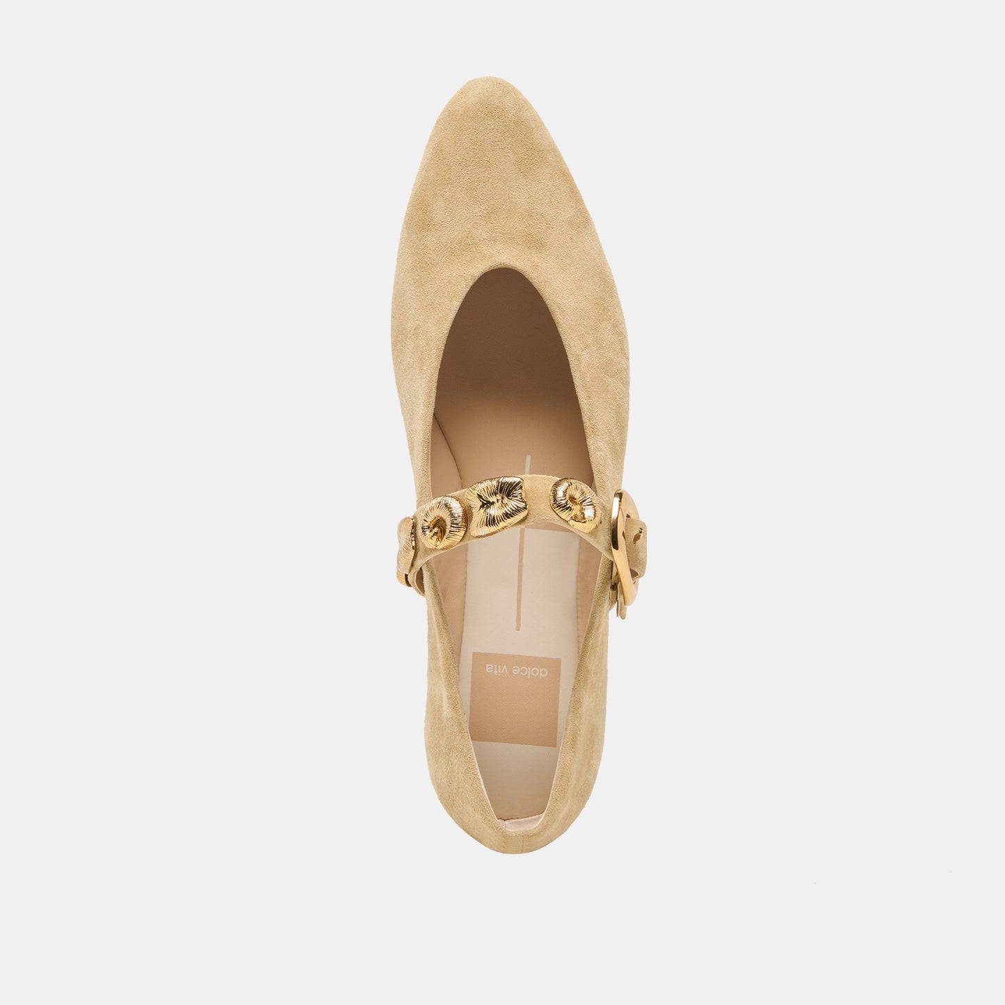 Dolce Vita LOREE Desert Taupe Suede Mary-Jane Metal Detail Ballet Flats