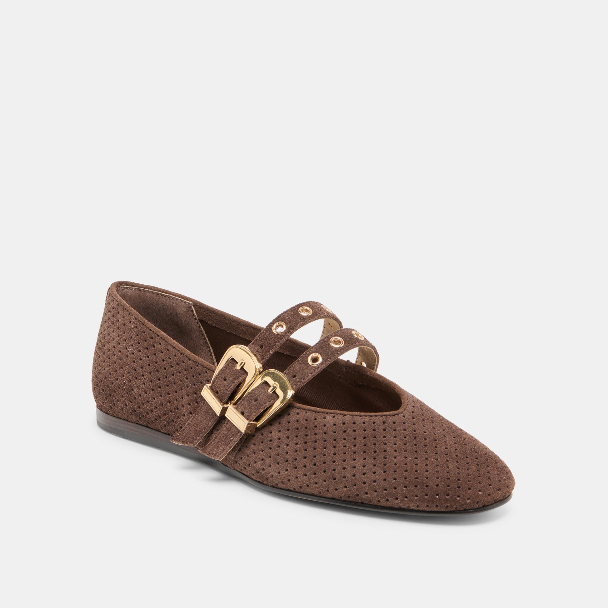 Dolce Vita Baylee Grommet Dk Brown Perforated Suede Ballet Flats