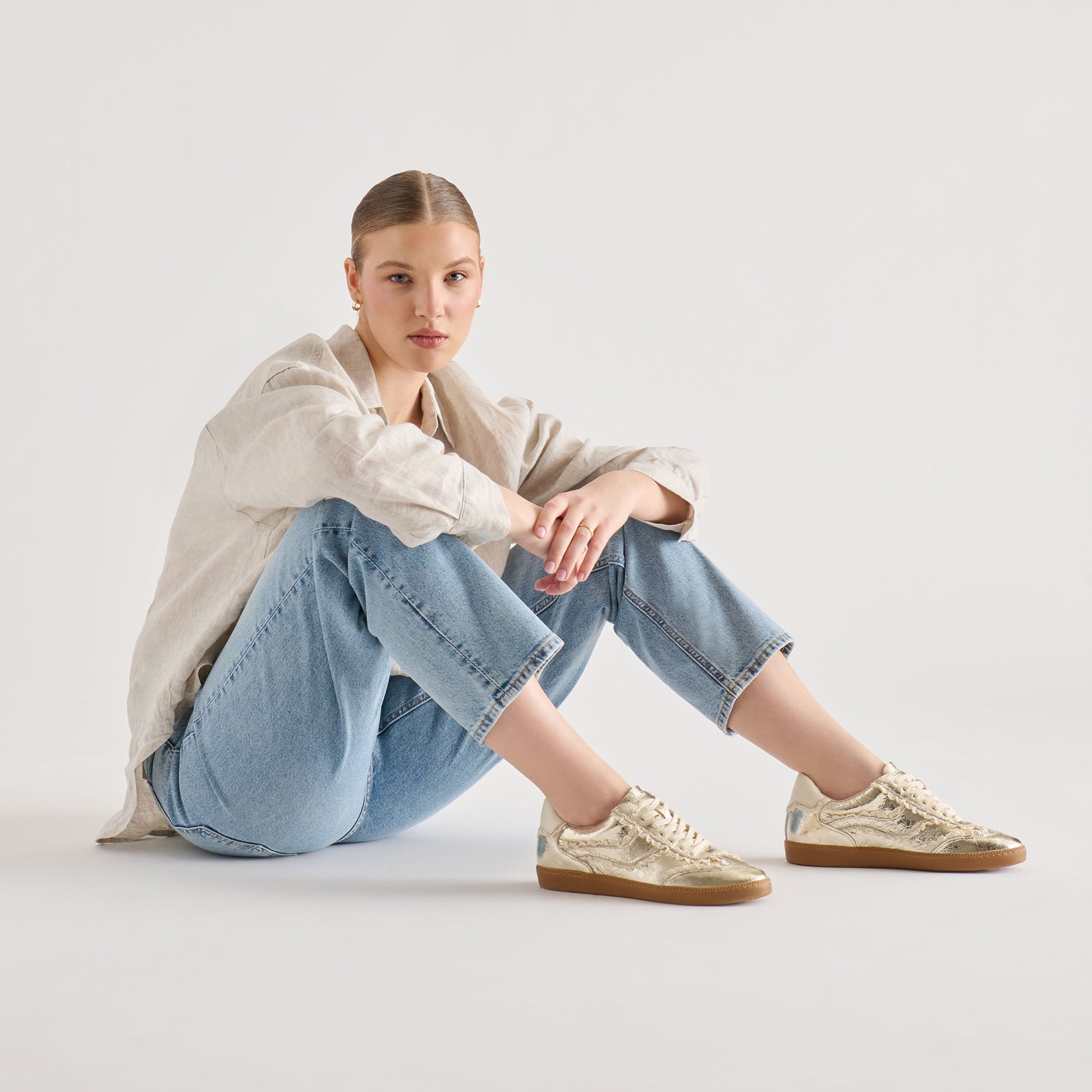 Dolce Vita Notice Lace Platinum Distressed Leather Sneakers