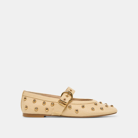 Dolce Vita Mikel Stud Lt Natural Raffia Ballet Flats