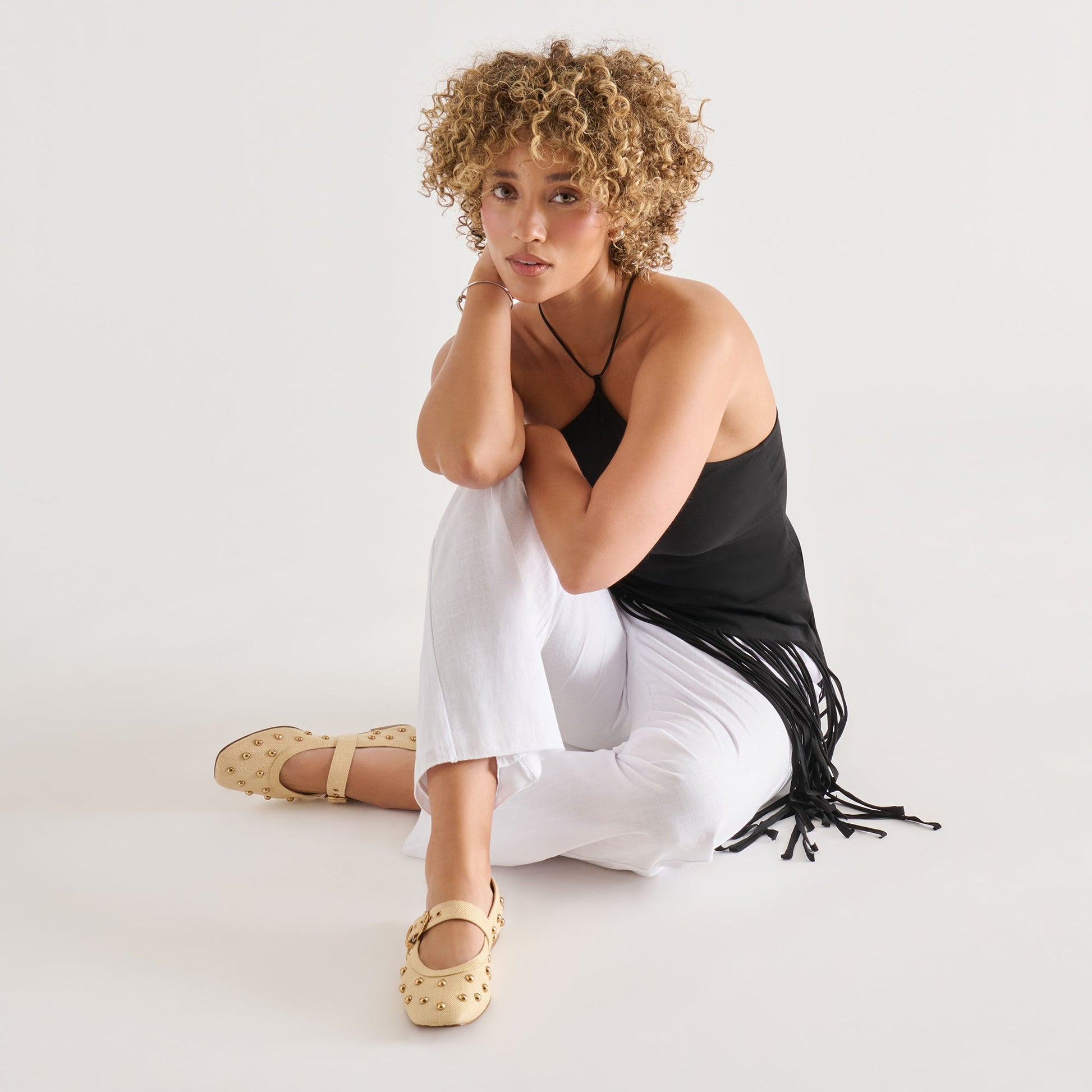 Dolce Vita Mikel Stud Lt Natural Raffia Ballet Flats