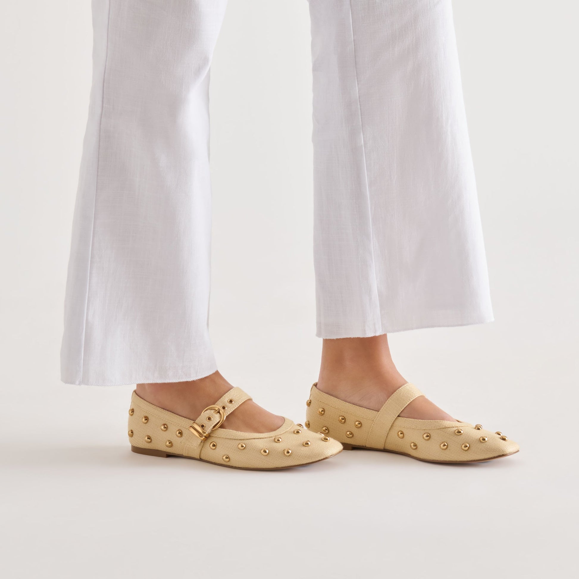 Dolce Vita Mikel Stud Lt Natural Raffia Ballet Flats