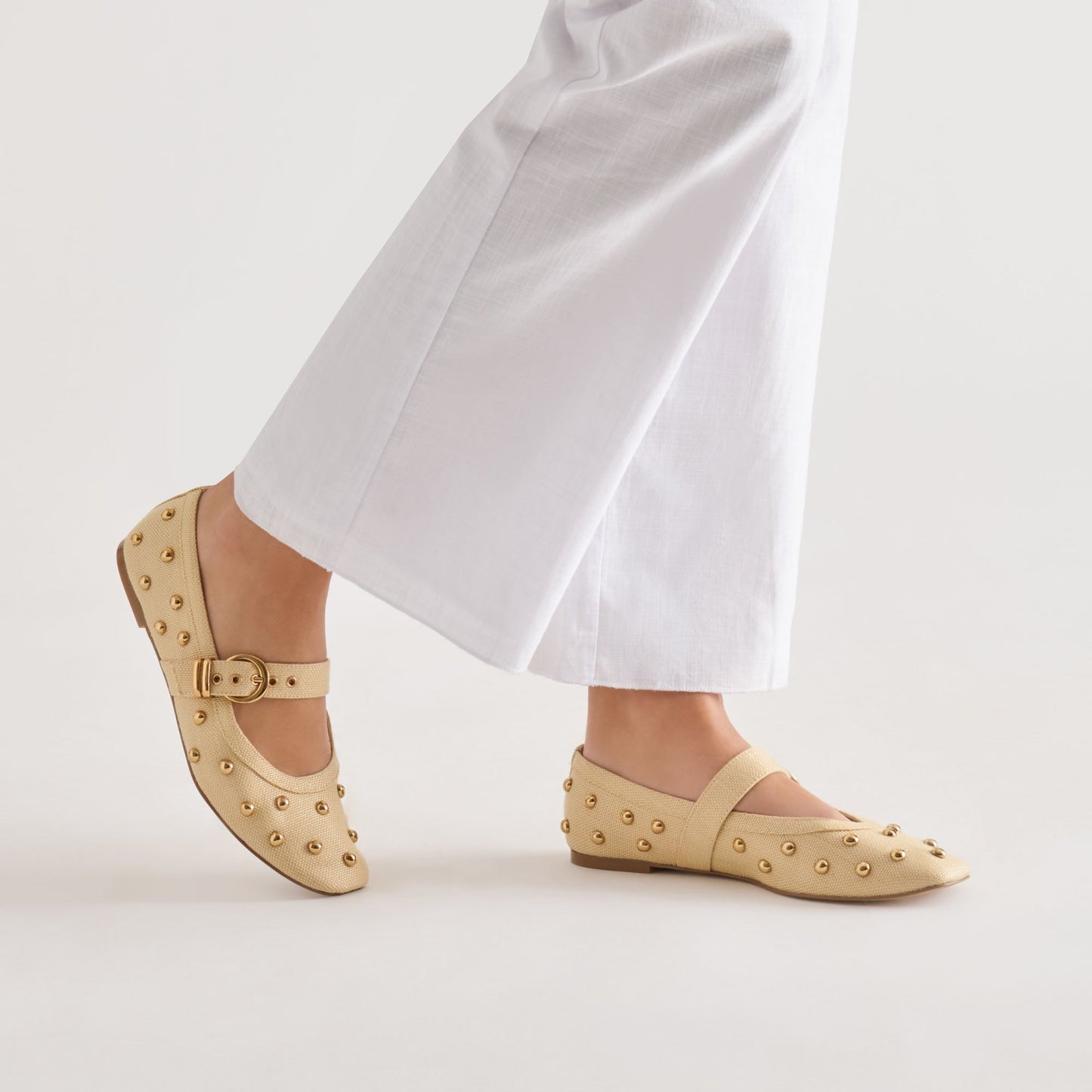 Dolce Vita Mikel Stud Lt Natural Raffia Ballet Flats