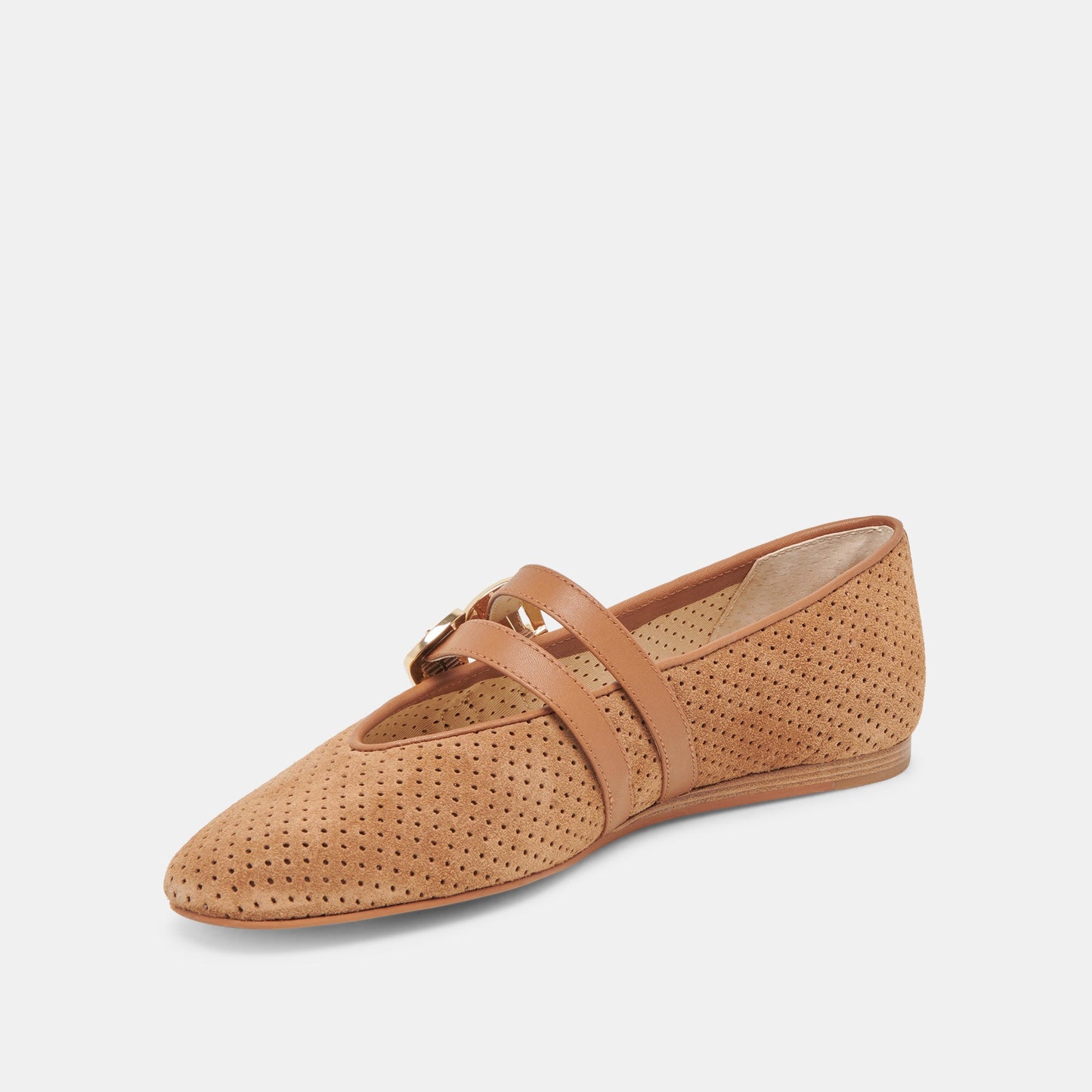 Dolce Vita Baylee Wide Pecan Perforated Suede Ballet Flats