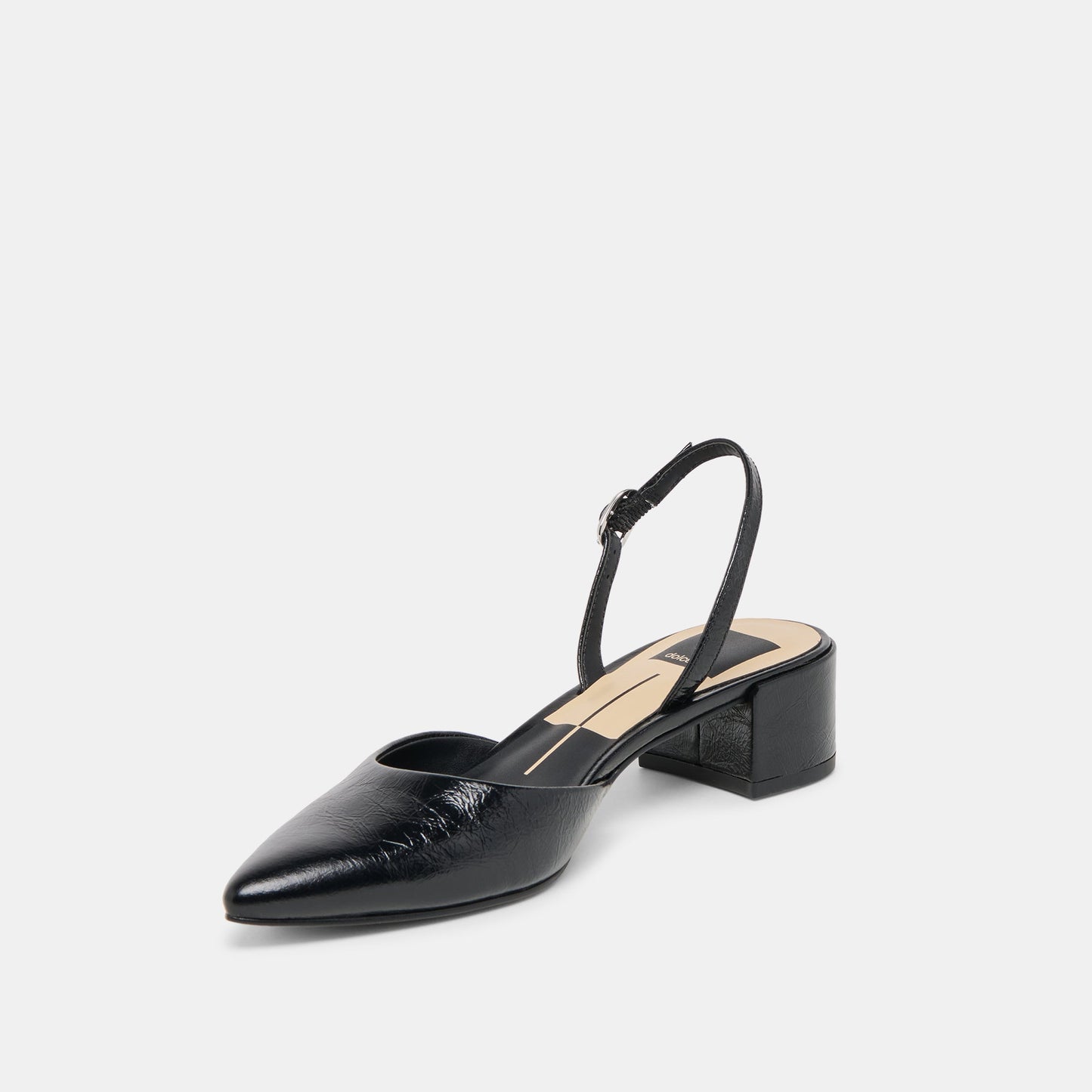 Dolce Vita Carel Wide Midnight Crinkle Patent Leather Heels