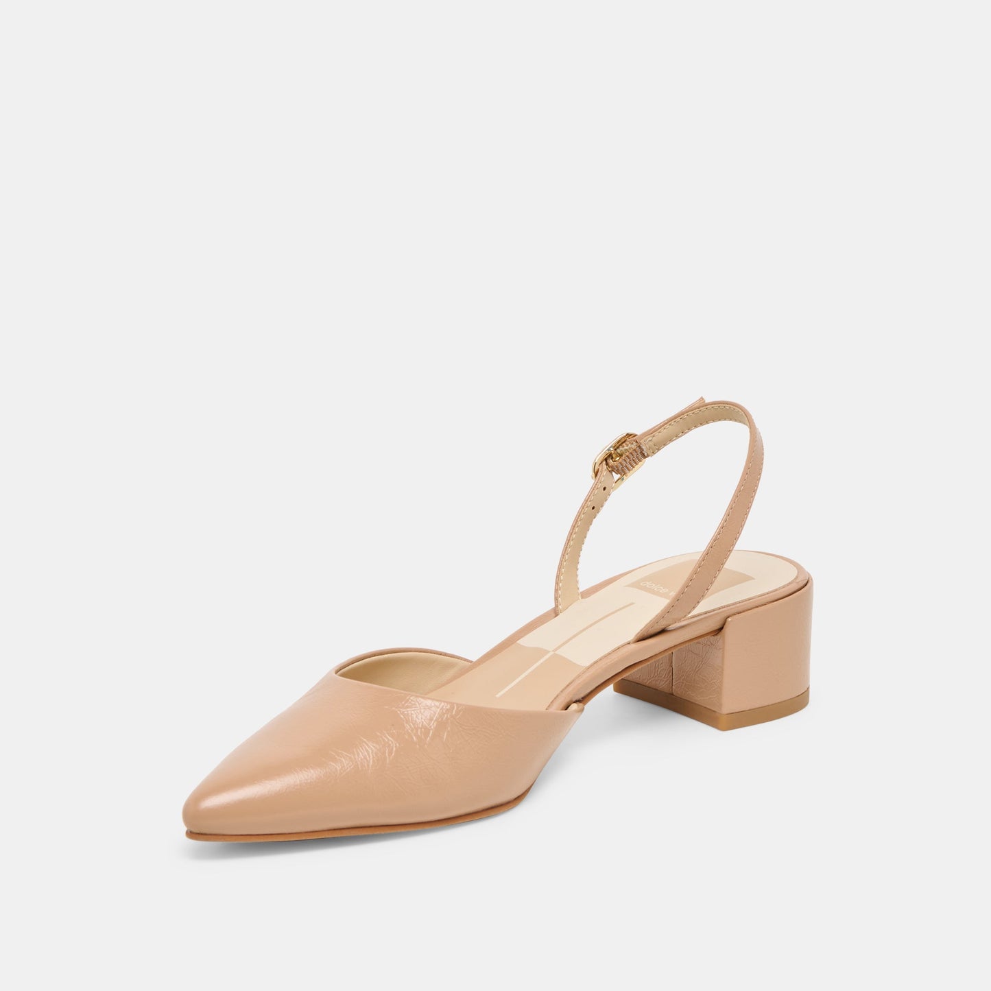 Dolce Vita Carel Wide Lt Tan Crinkle Patent Leather Heels