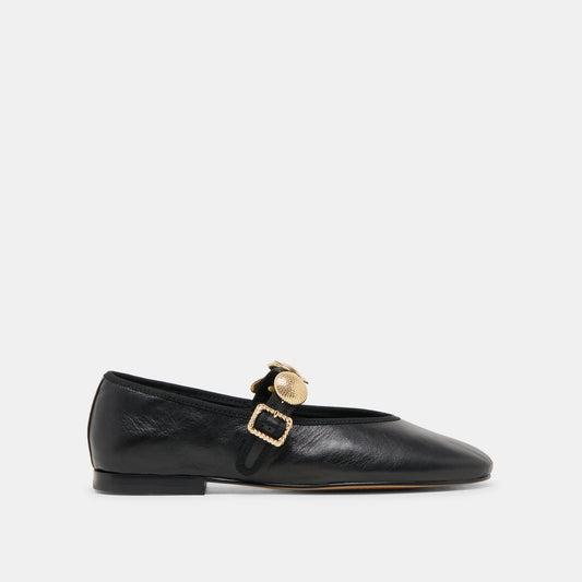 Dolce Vita Relan Wide Black Leather Ballet Flats