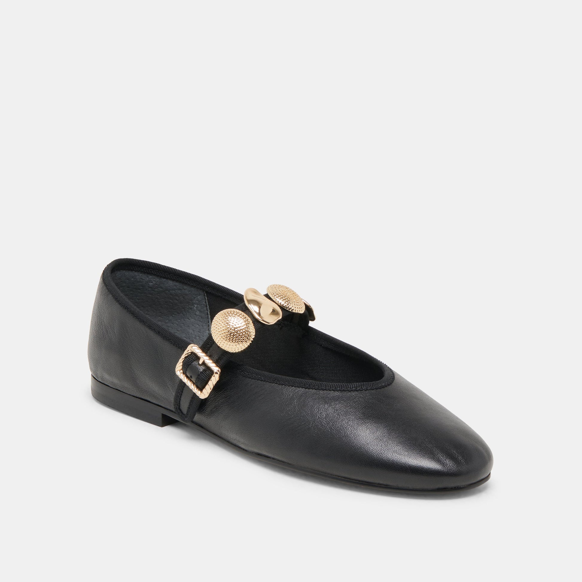 Dolce Vita Relan Wide Black Leather Ballet Flats