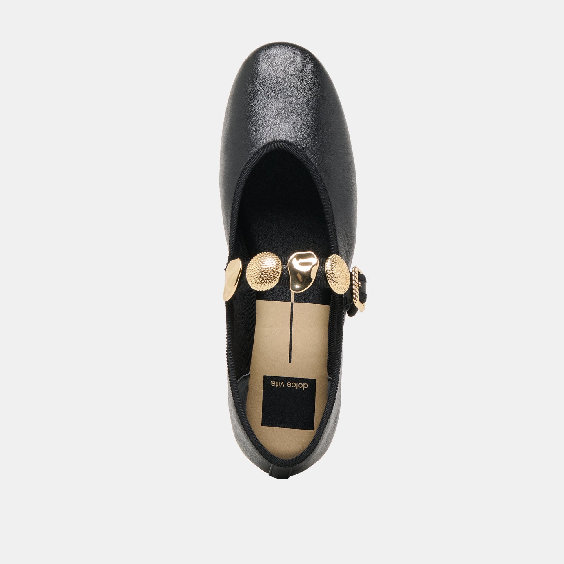 Dolce Vita Relan Wide Black Leather Ballet Flats