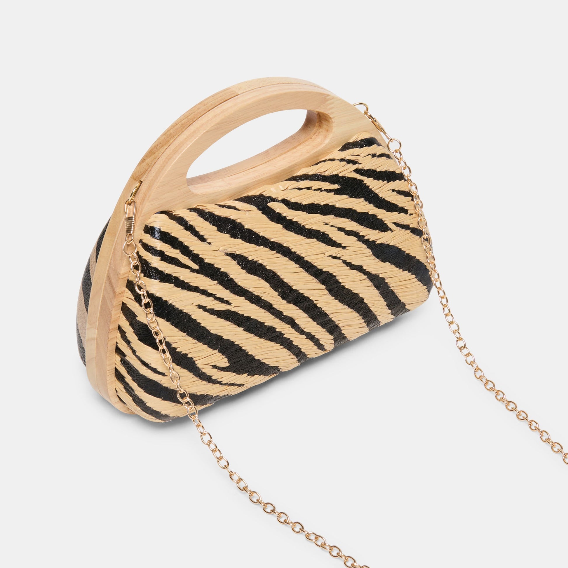 Dolce Vita Maelie Black Natural Zebra Raffia Handbag