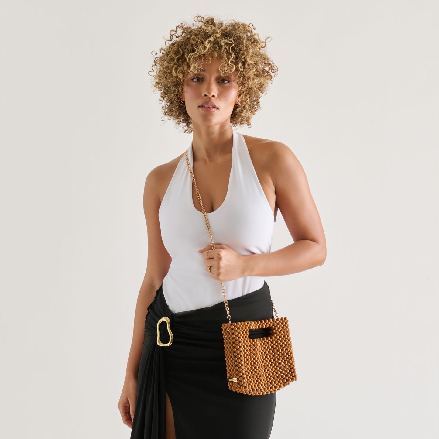 Dolce Vita LINZY Natural Wood Top-Handle Handbag with Crossbody Strap