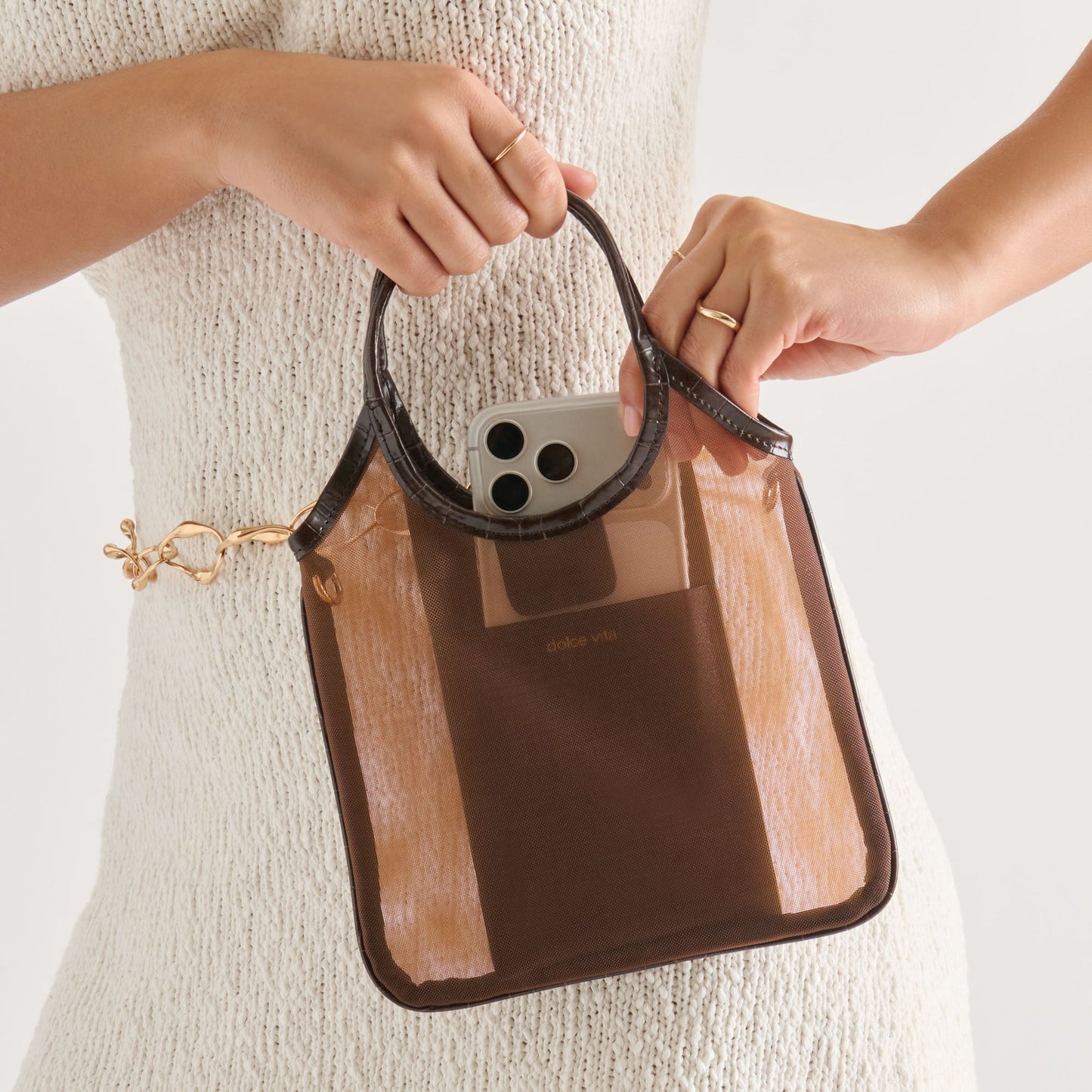 Dolce Vita SYLVENE Chocolate Mesh Removable Crossbody Handbag