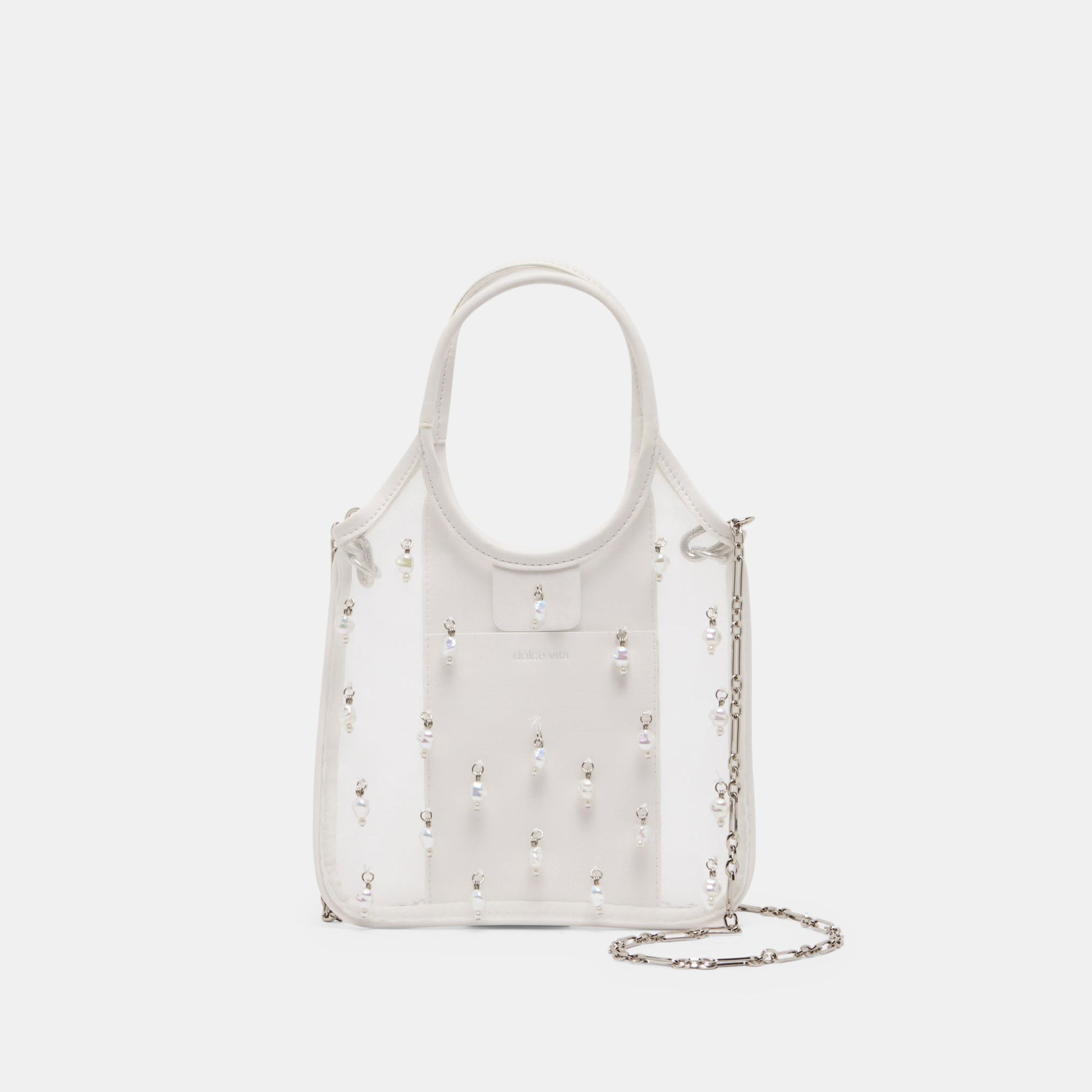 Dolce Vita SYLVENE PEARL White Mesh Removable Crossbody Handbag