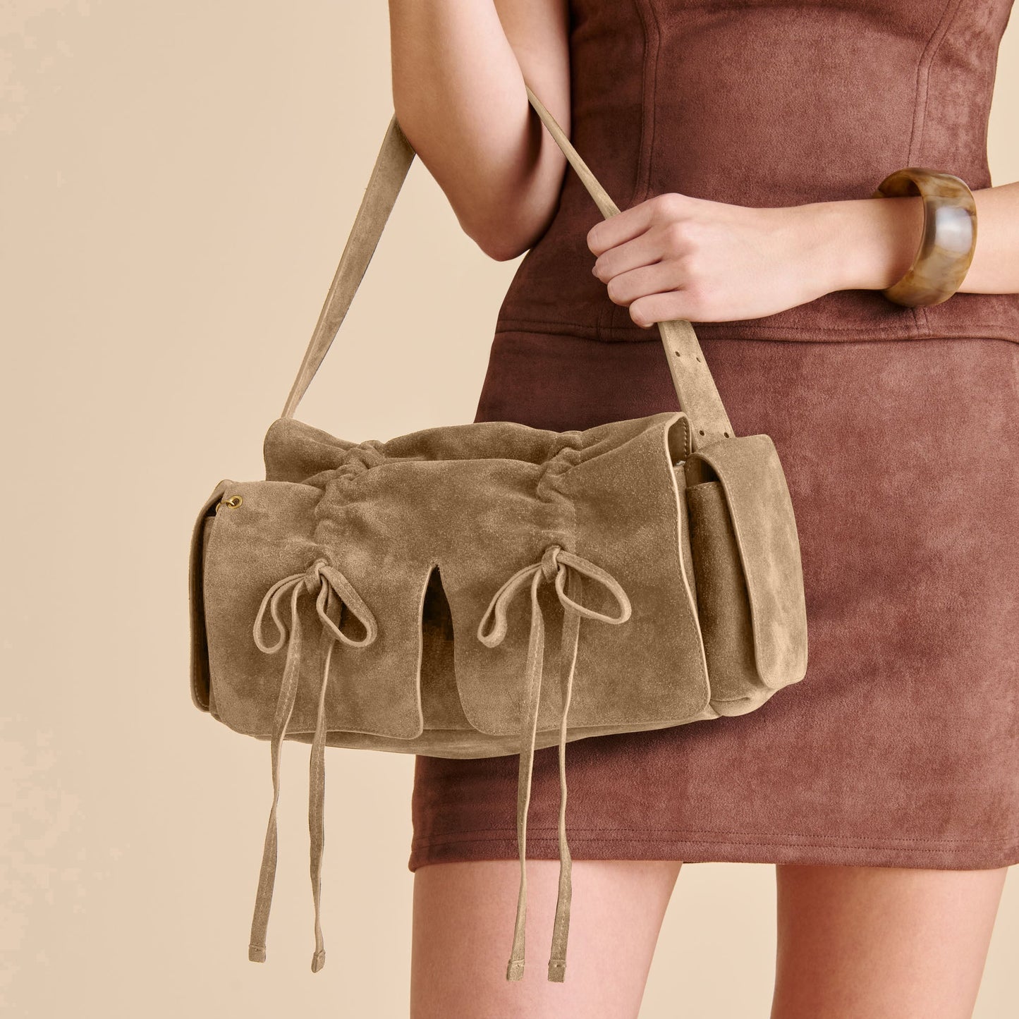 Dolce Vita Hudson Olive Suede Shoulder Bag
