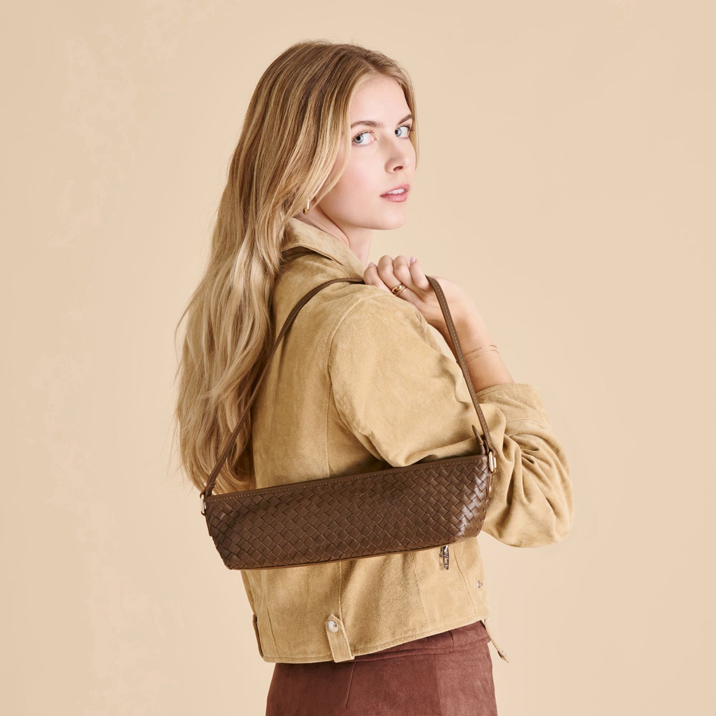 Dolce Vita Savaii Brown Woven Leather Shoulder Bag