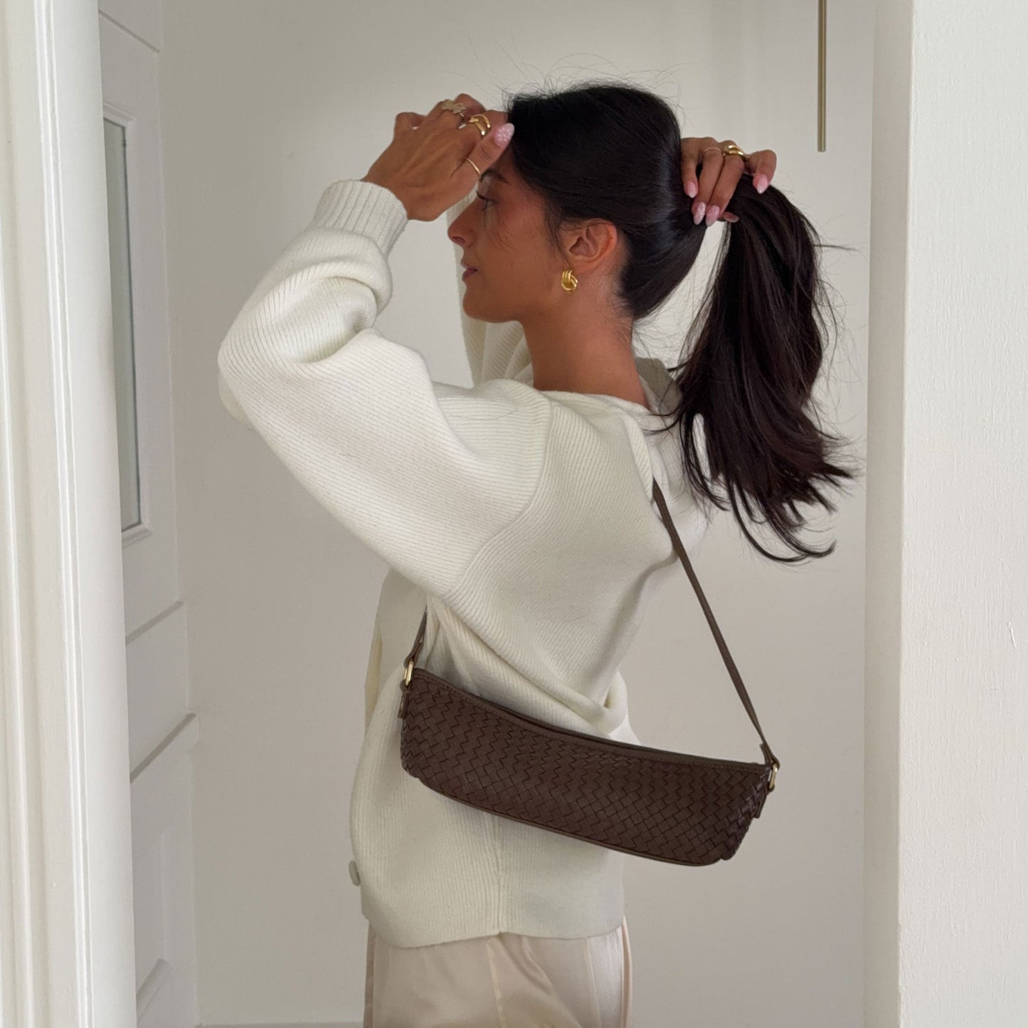Dolce Vita Savaii Brown Woven Leather Shoulder Bag