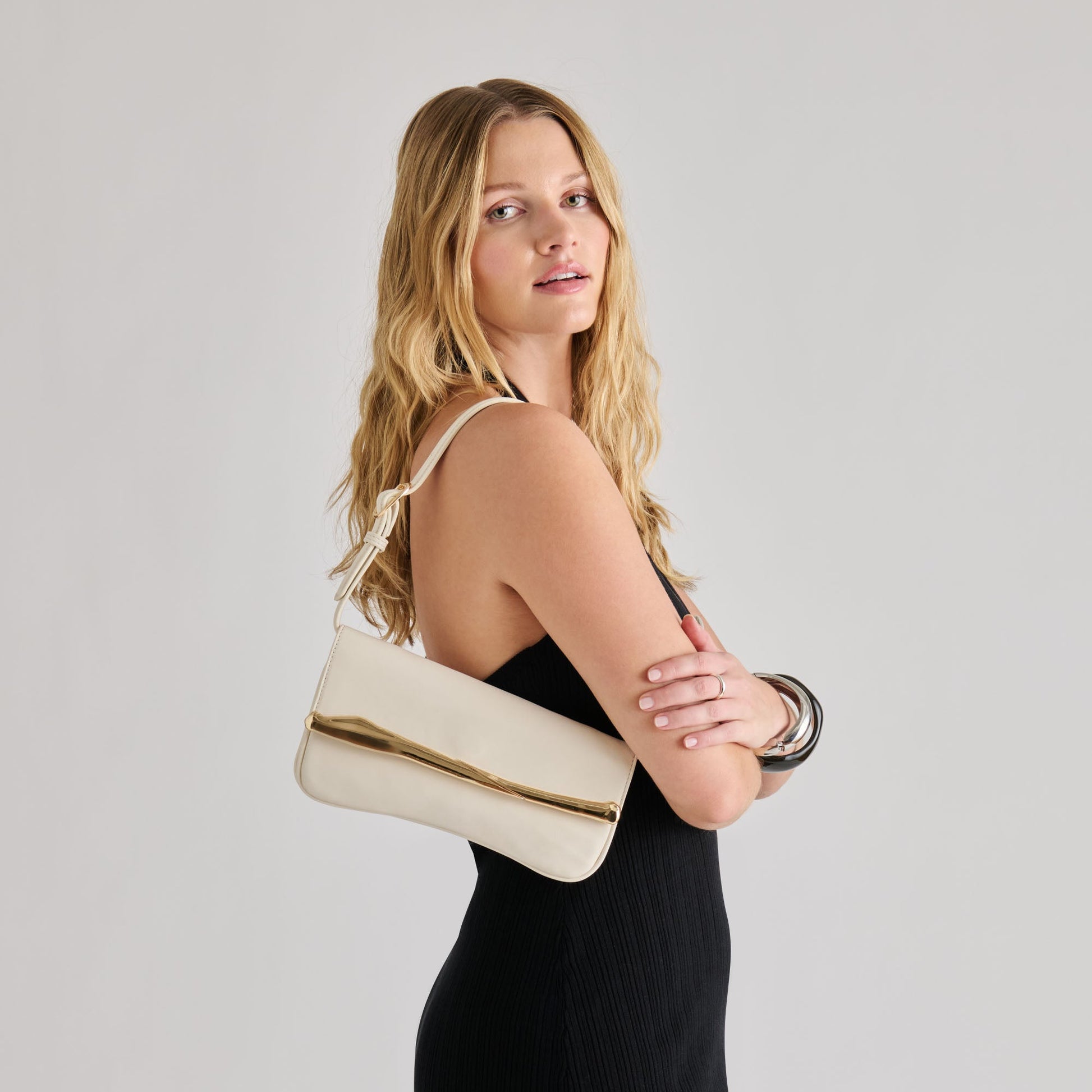 Dolce Vita Azura White Leather Shoulder Bag