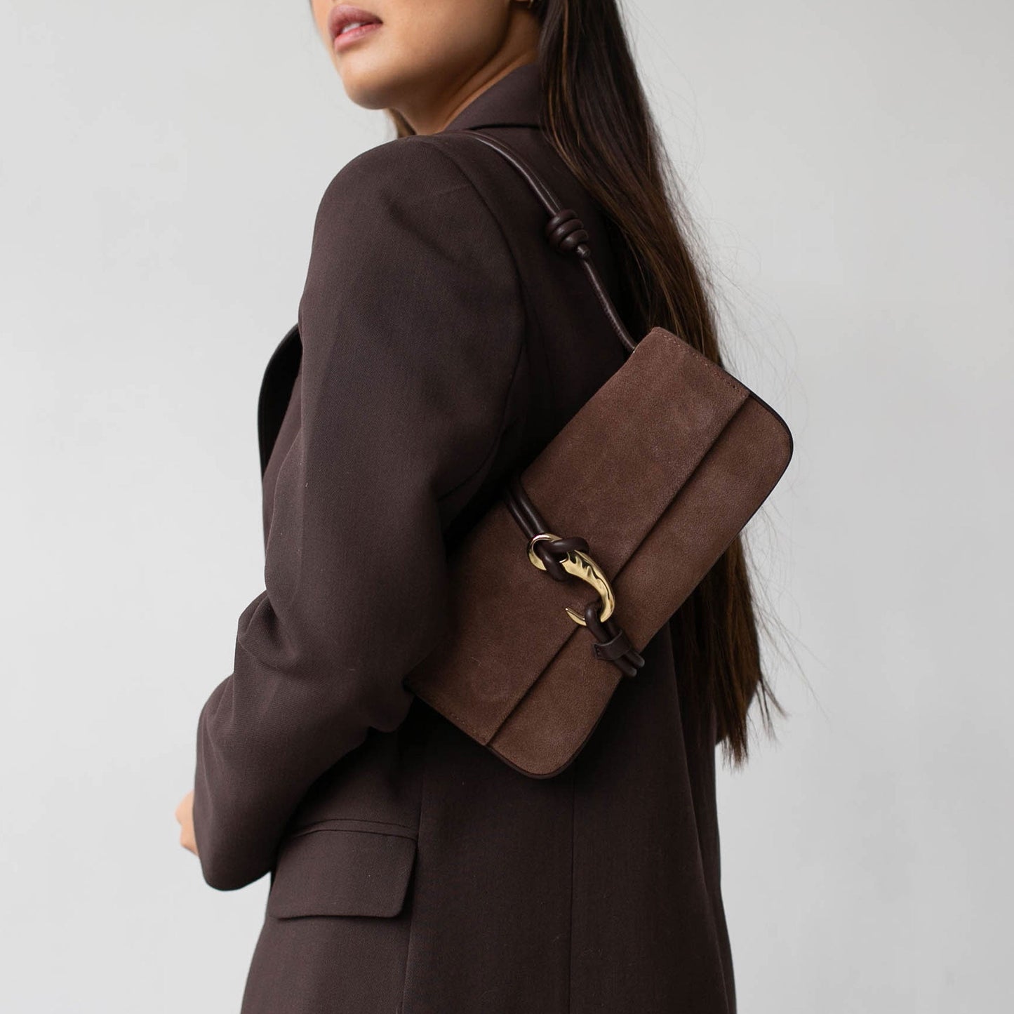 Dolce Vita Alice Chocolate Suede Shoulder Bag